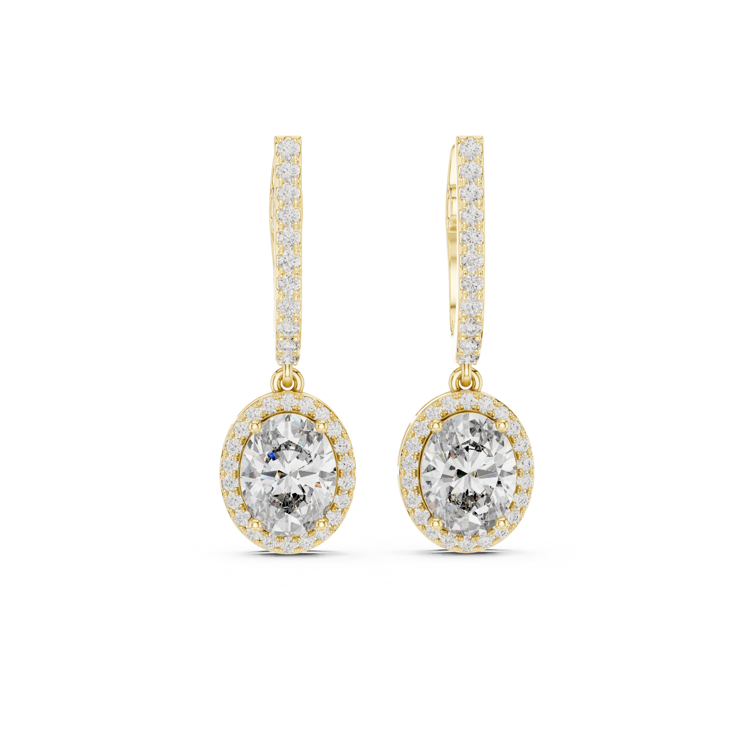 Elongated Oval Halo Drop Earrings with Pavé Diamond Hoop