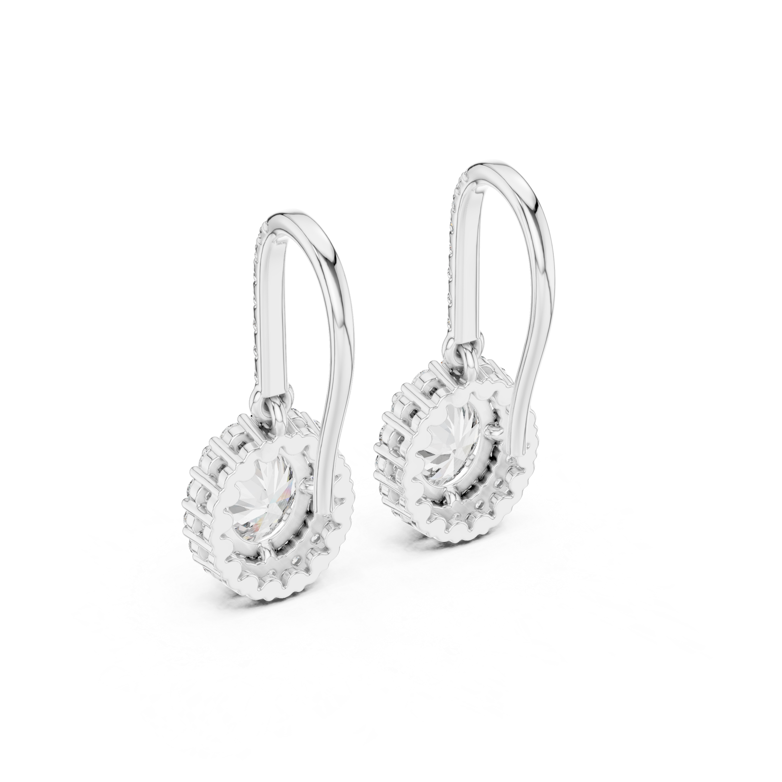 Oval Halo Drop Earrings with Pavé Diamond Hoop
