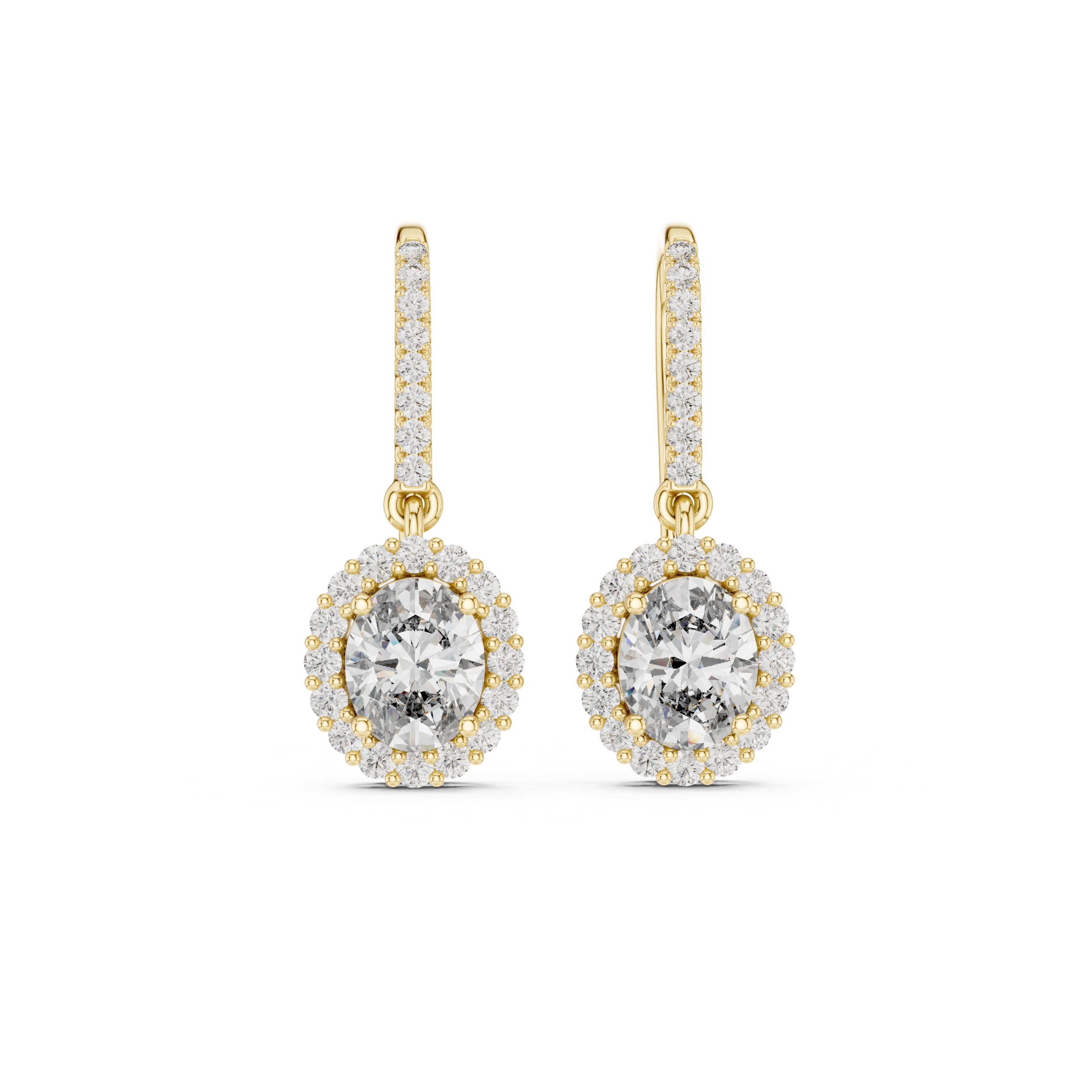 Oval Halo Drop Earrings with Pavé Diamond Hoop