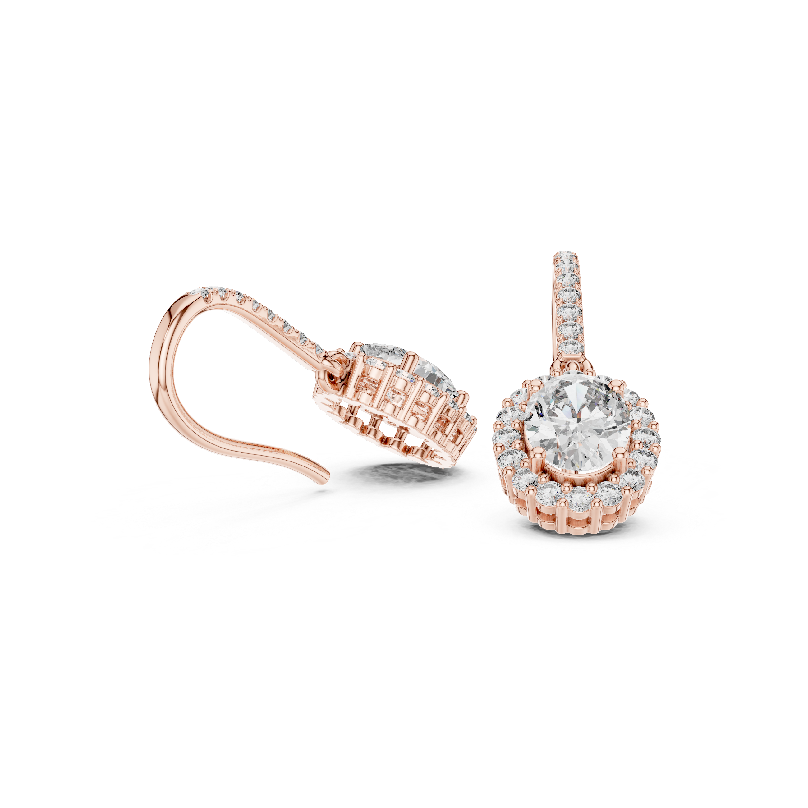 Oval Halo Drop Earrings with Pavé Diamond Hoop