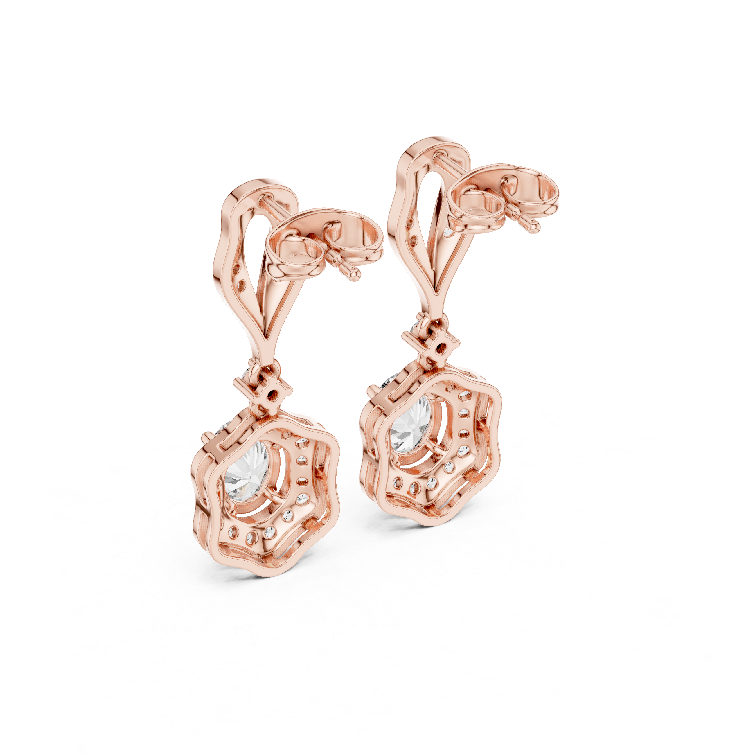 Vintage Oval Halo Drop Earrings with Pavé Diamond Accents