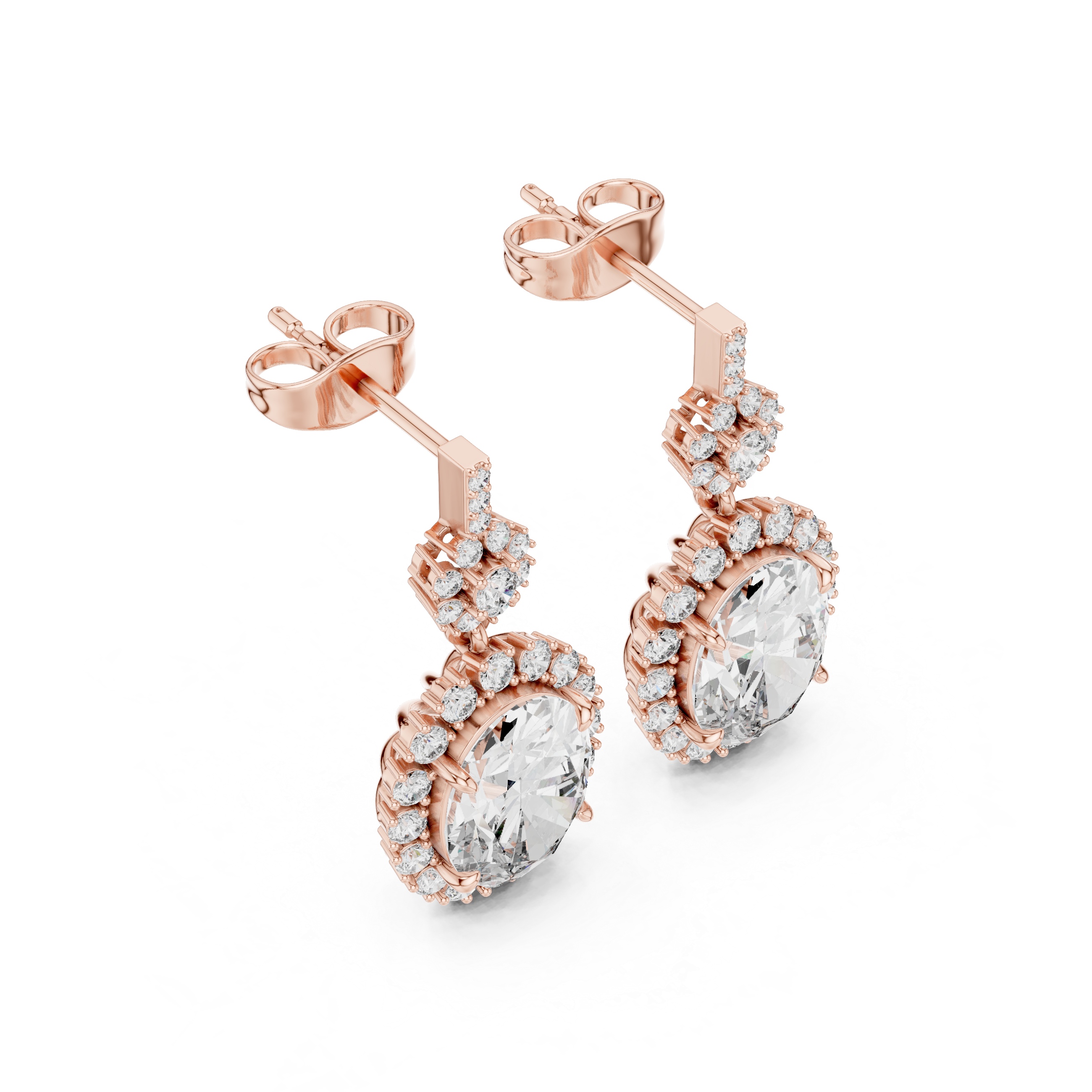 Oval Halo Drop Diamond Earrings