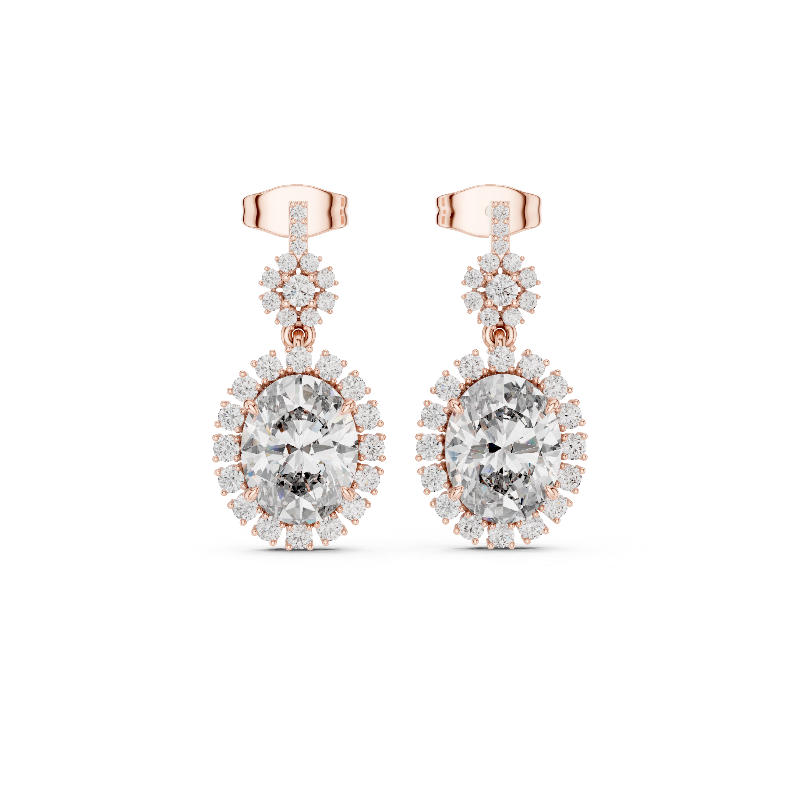 Oval Halo Drop Diamond Earrings