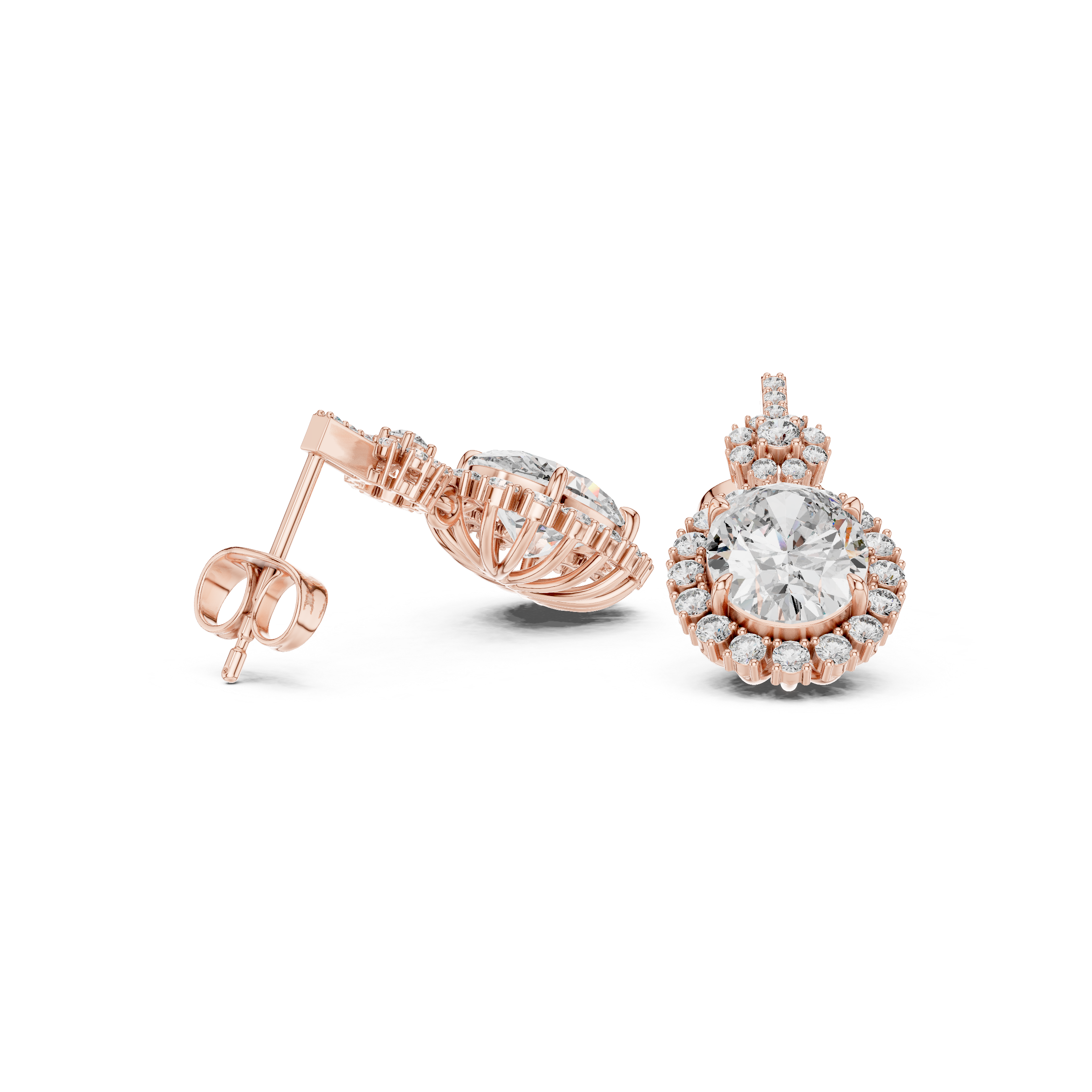 Oval Halo Drop Diamond Earrings