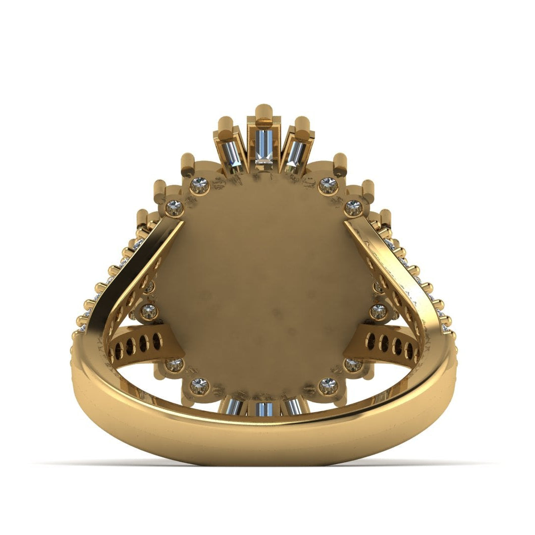 Gold ring with gemstones on a white background