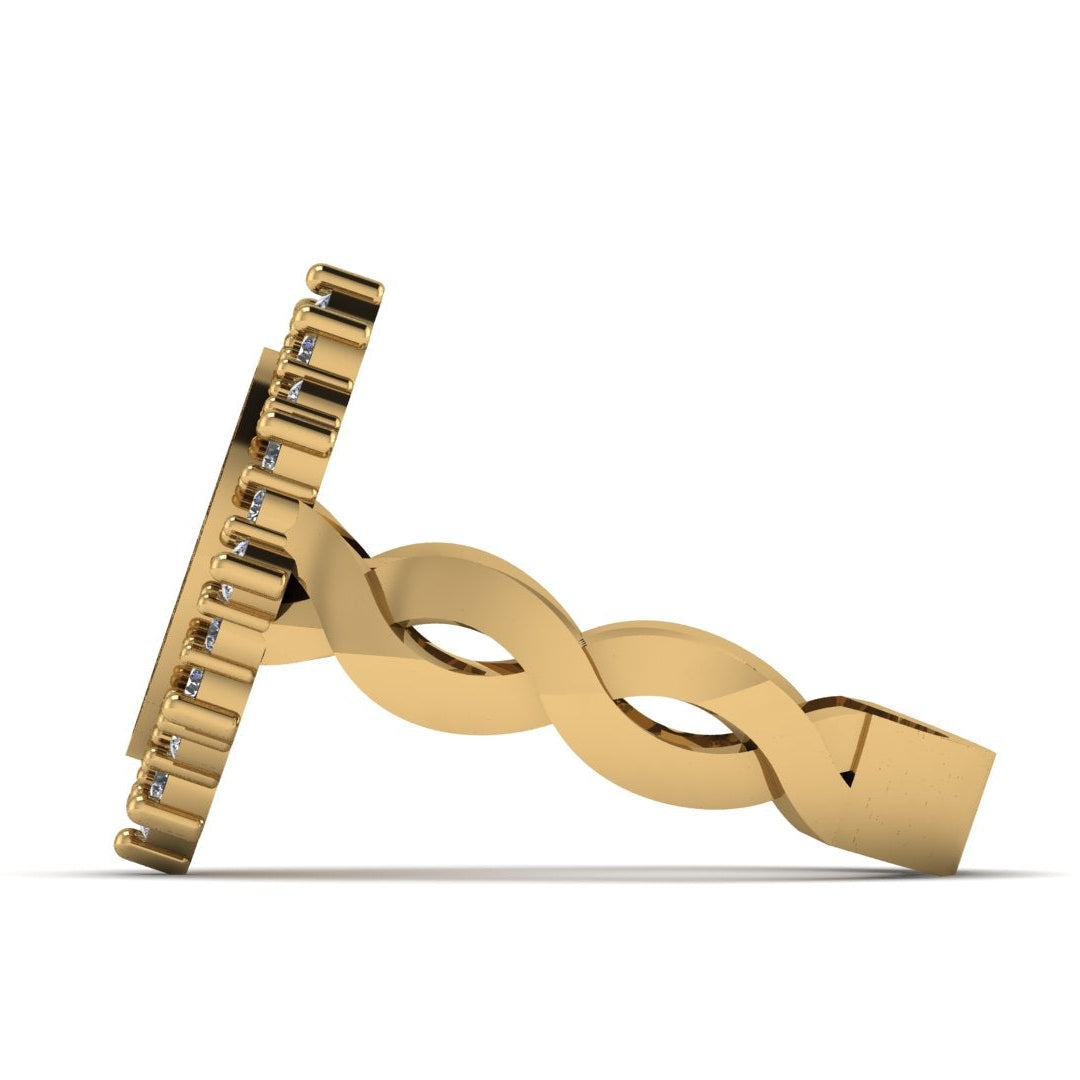 Gold hairbrush with a decorative handle on a white background