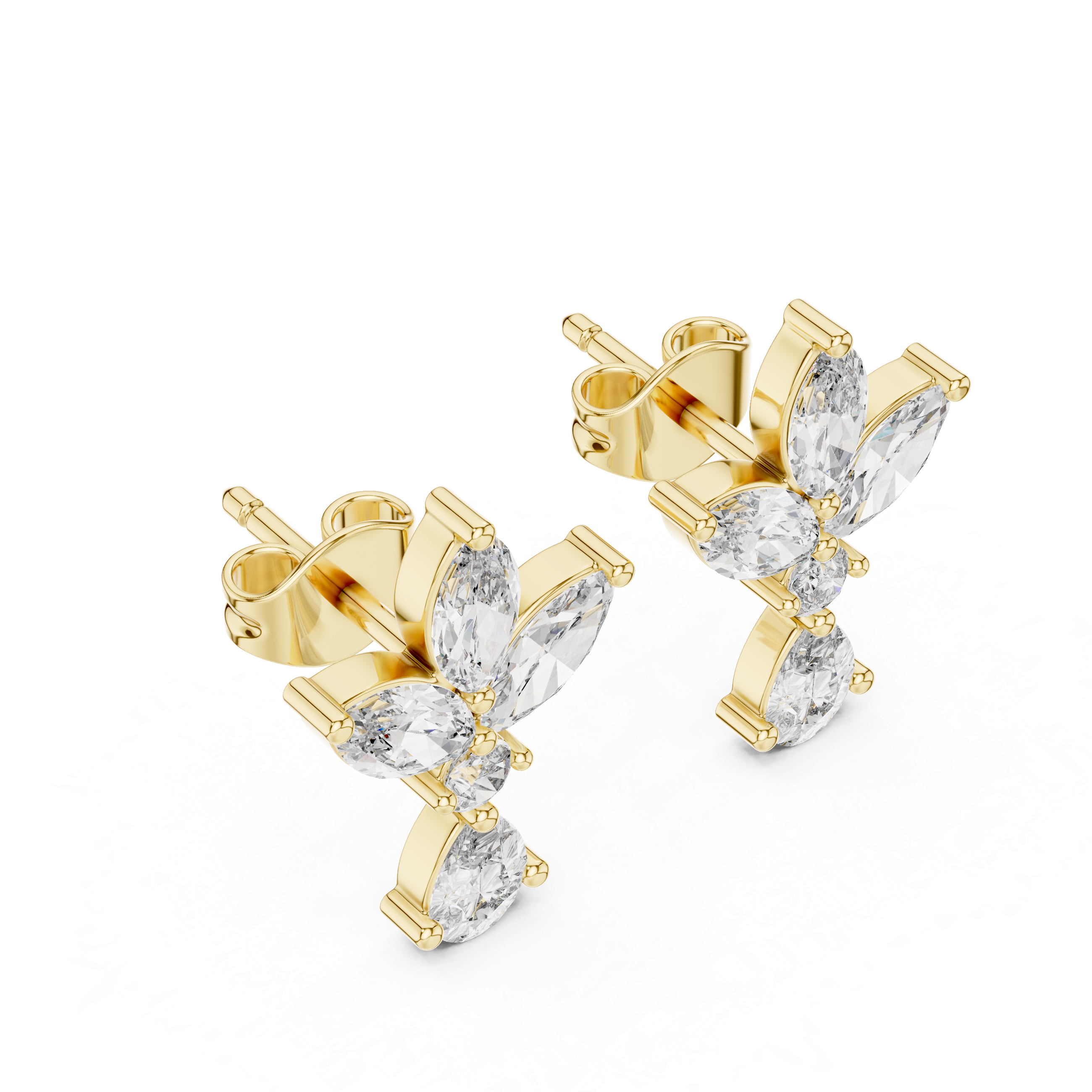 Marquise & Pear Diamond Floral Drop Earrings in Gold