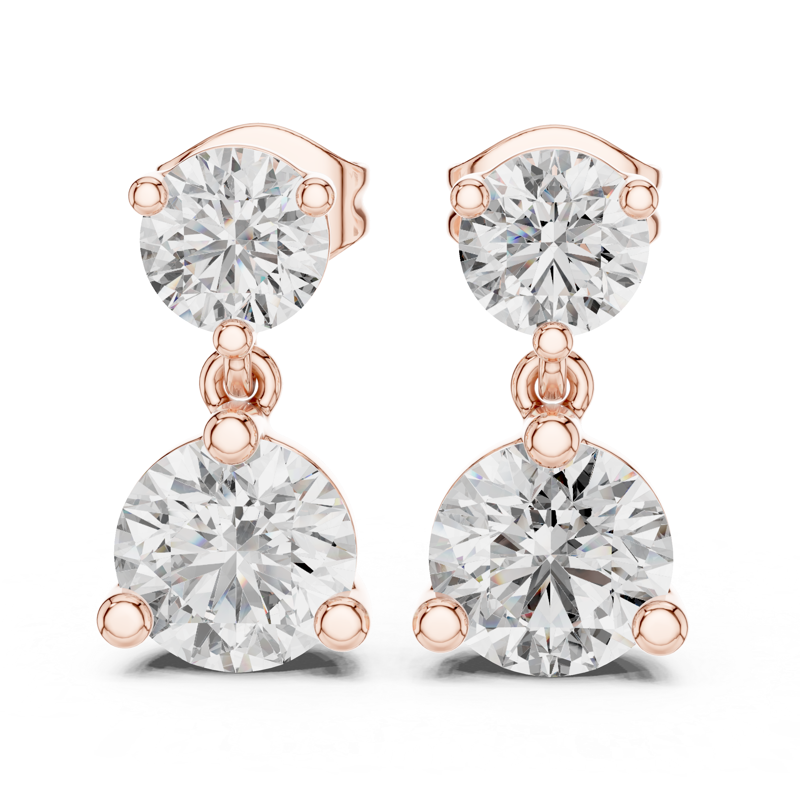 Double Round Diamond Drop Earrings with Classic Prong Setting