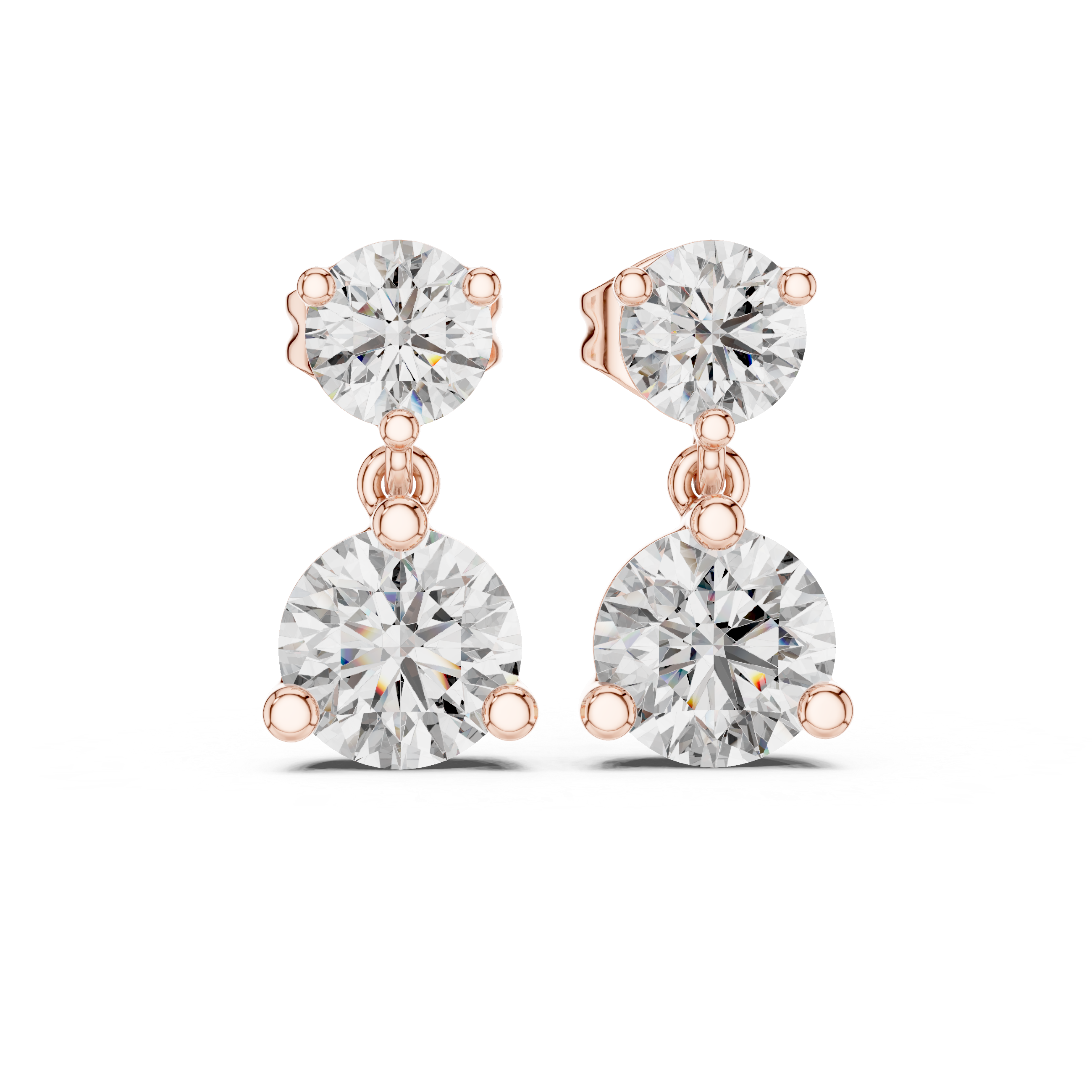 Double Round Diamond Drop Earrings with Classic Prong Setting