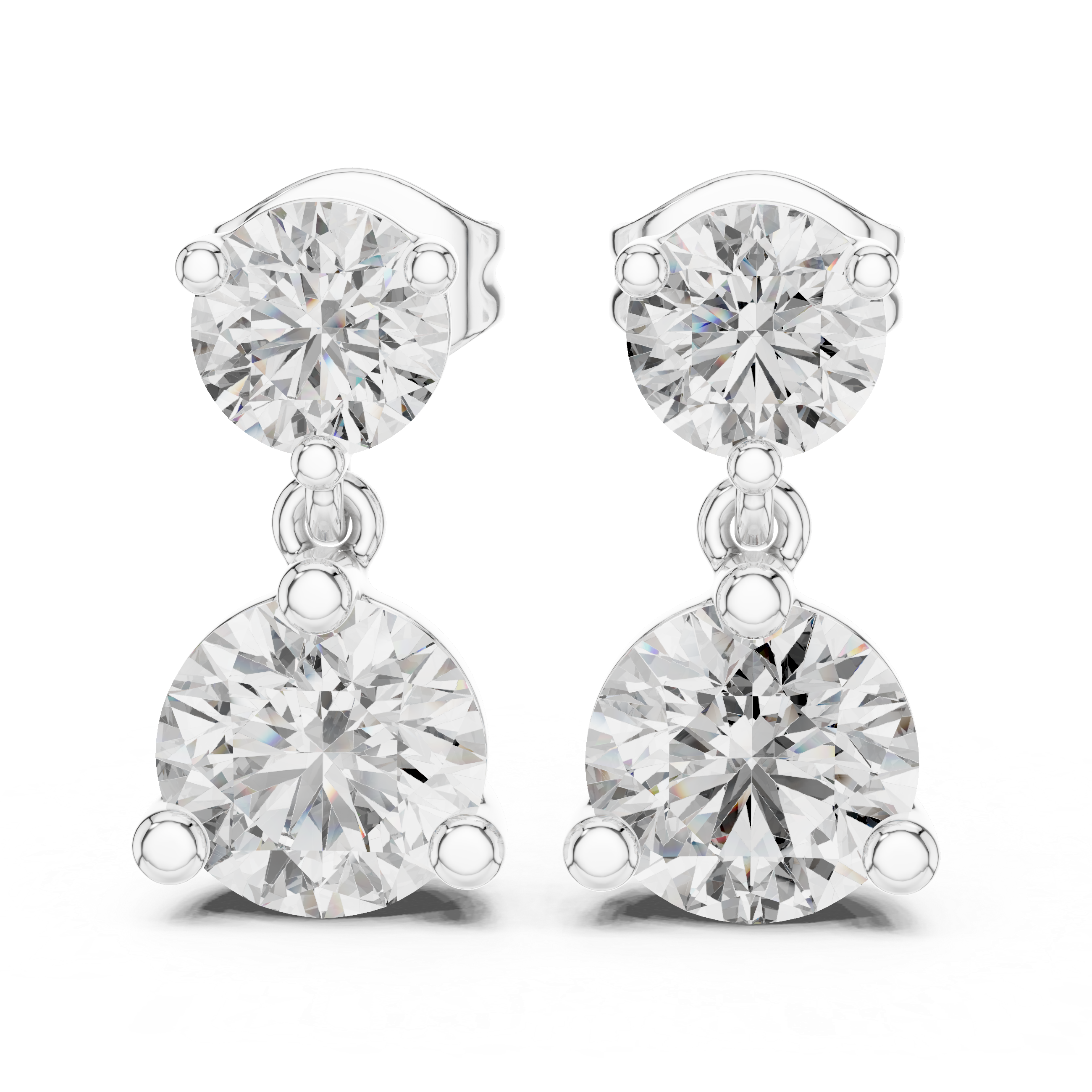 Double Round Diamond Drop Earrings with Classic Prong Setting