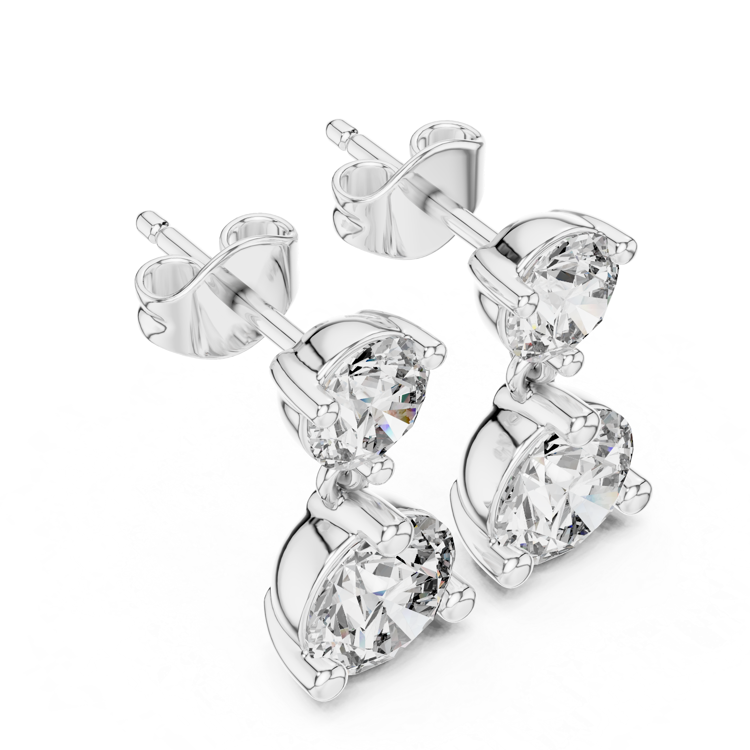 Double Round Diamond Drop Earrings with Classic Prong Setting