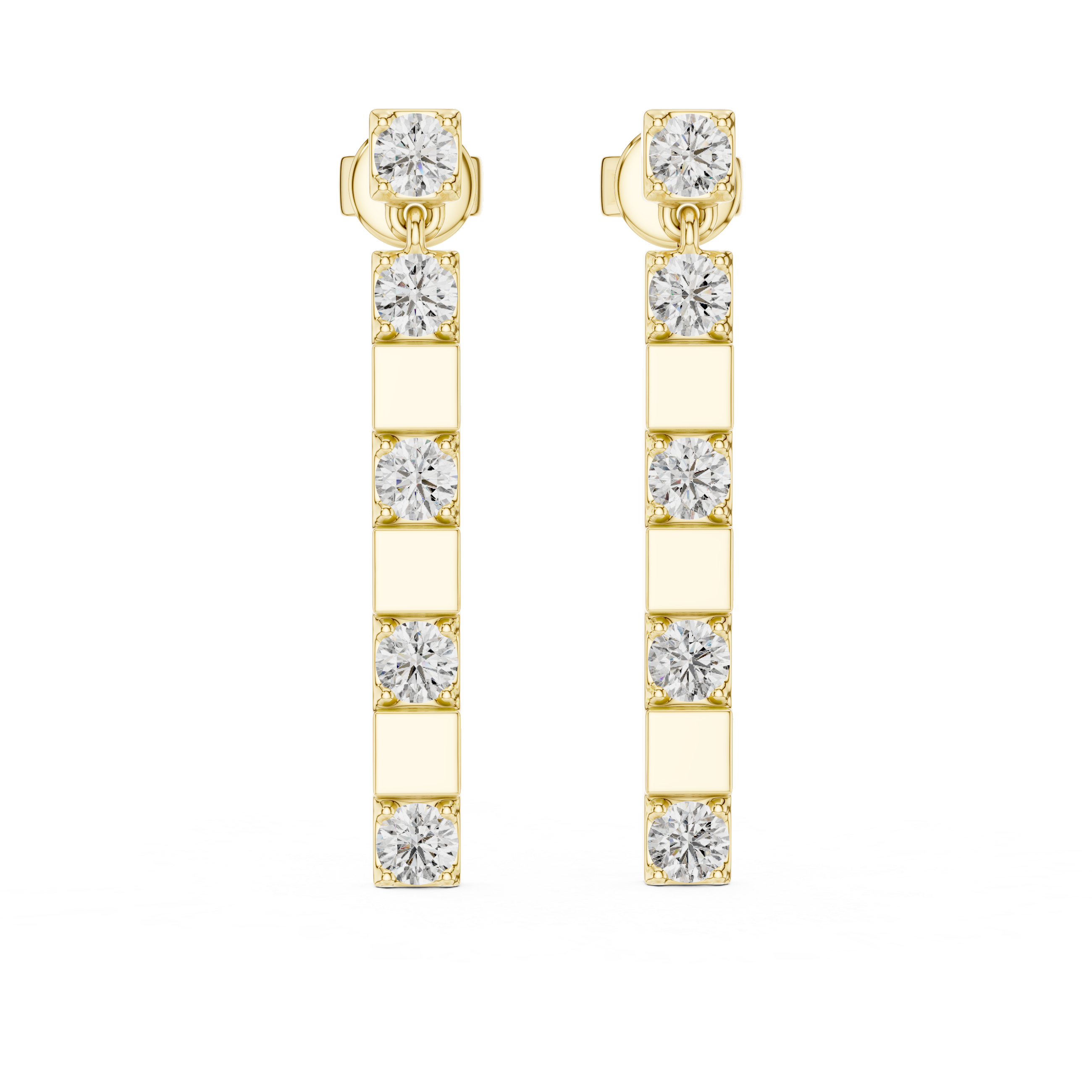 Modern Geometric Diamond Bar Drop Earrings