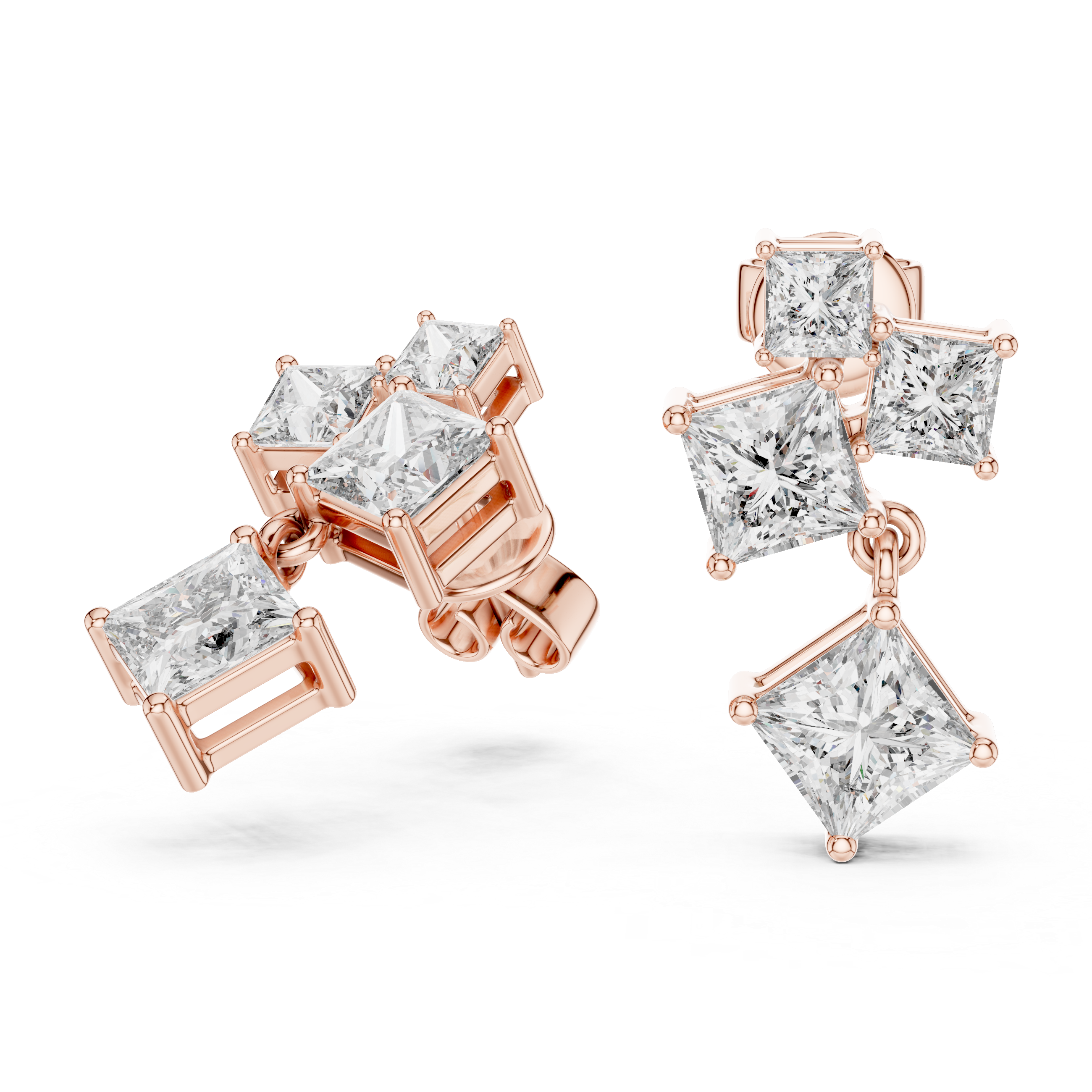 Princess Cut Diamond Cluster Drop Earrings
