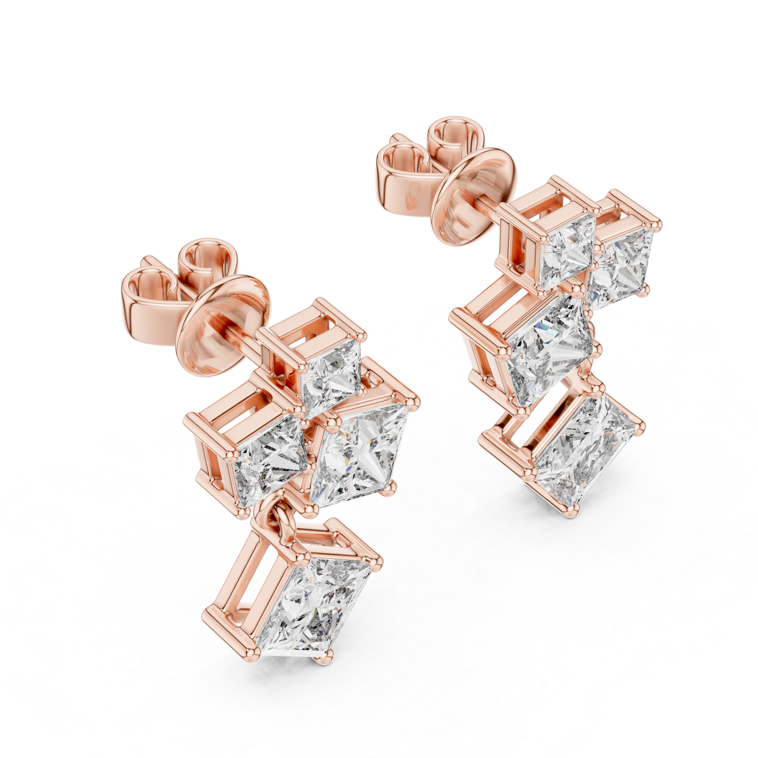 Princess Cut Diamond Cluster Drop Earrings