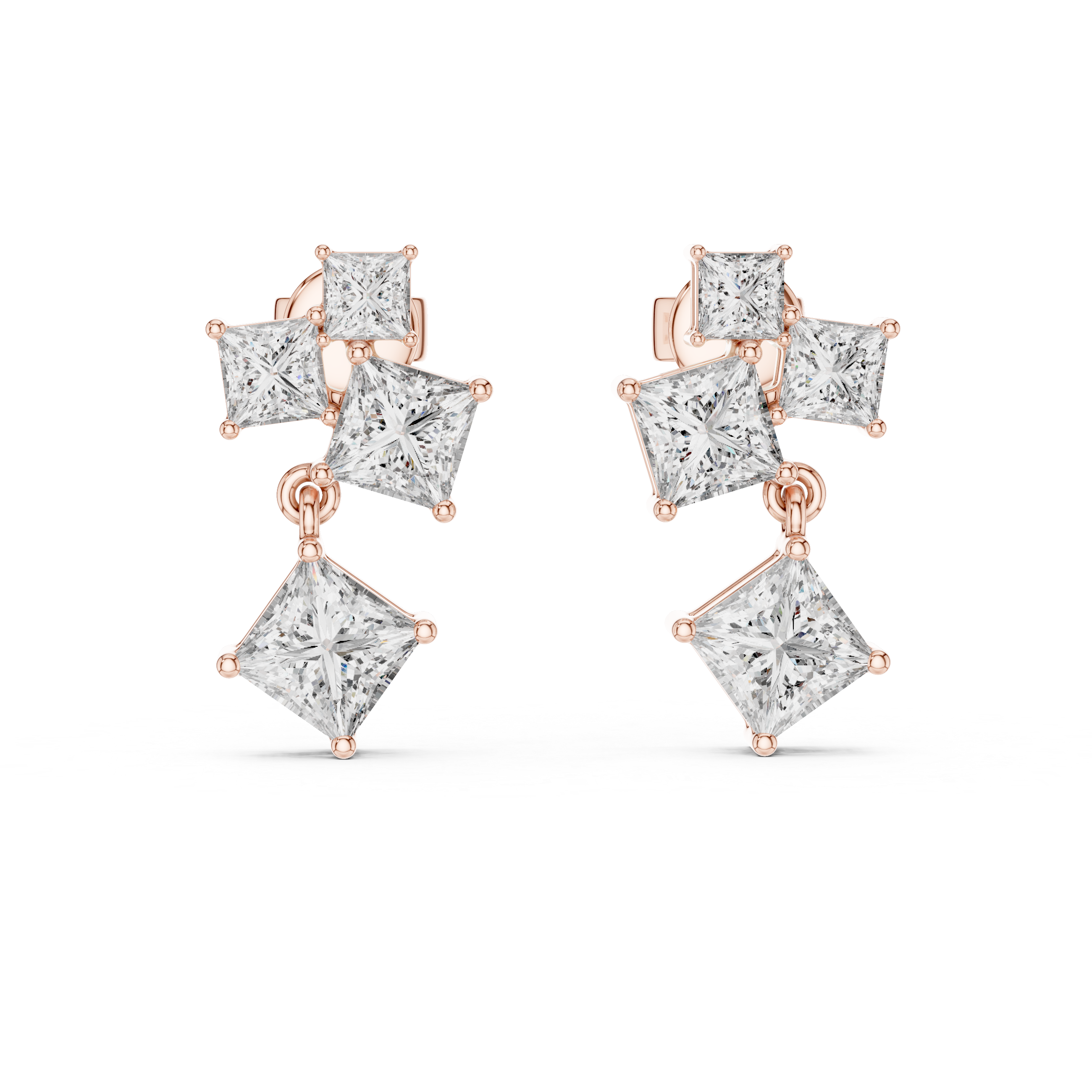 Princess Cut Diamond Cluster Drop Earrings