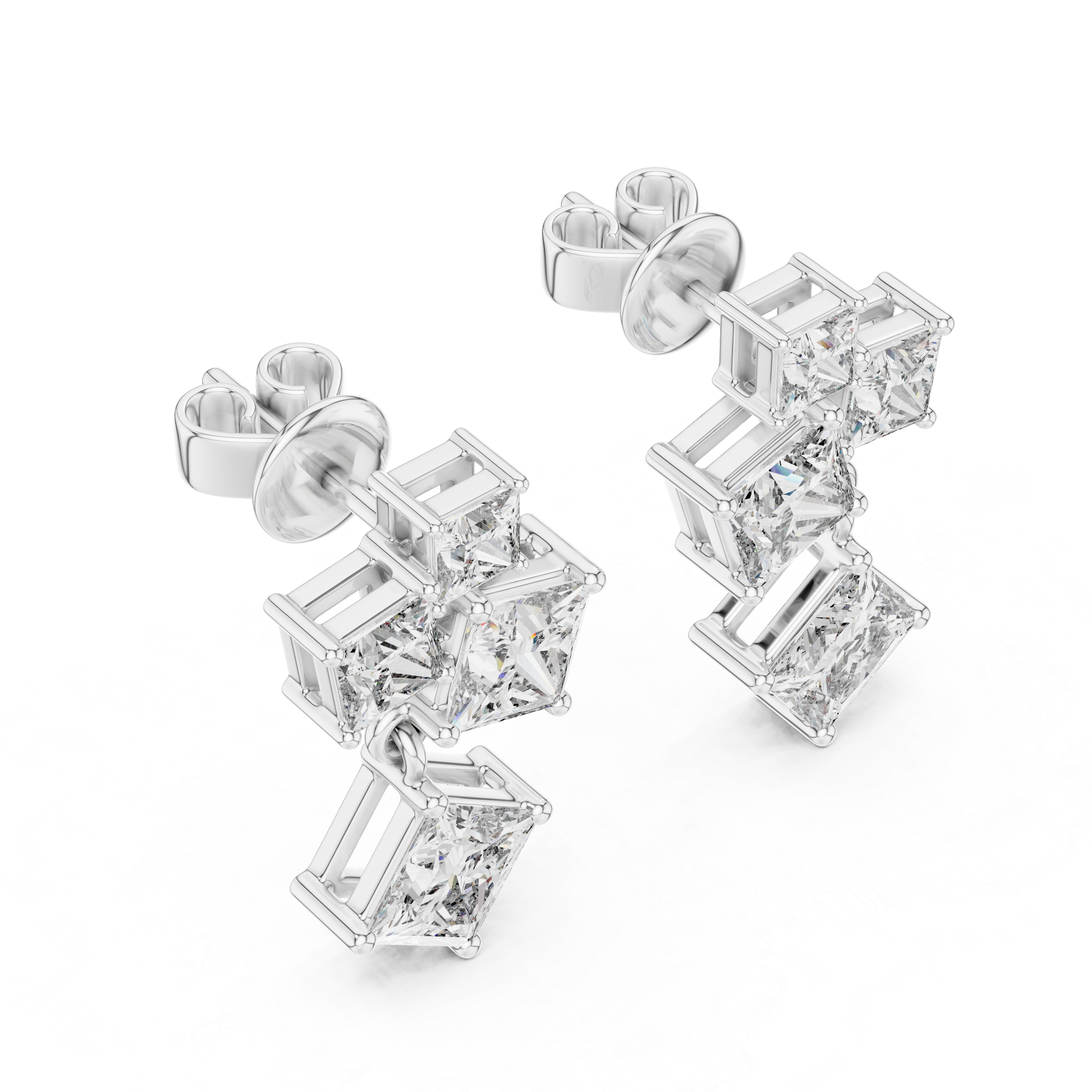 Princess Cut Diamond Cluster Drop Earrings