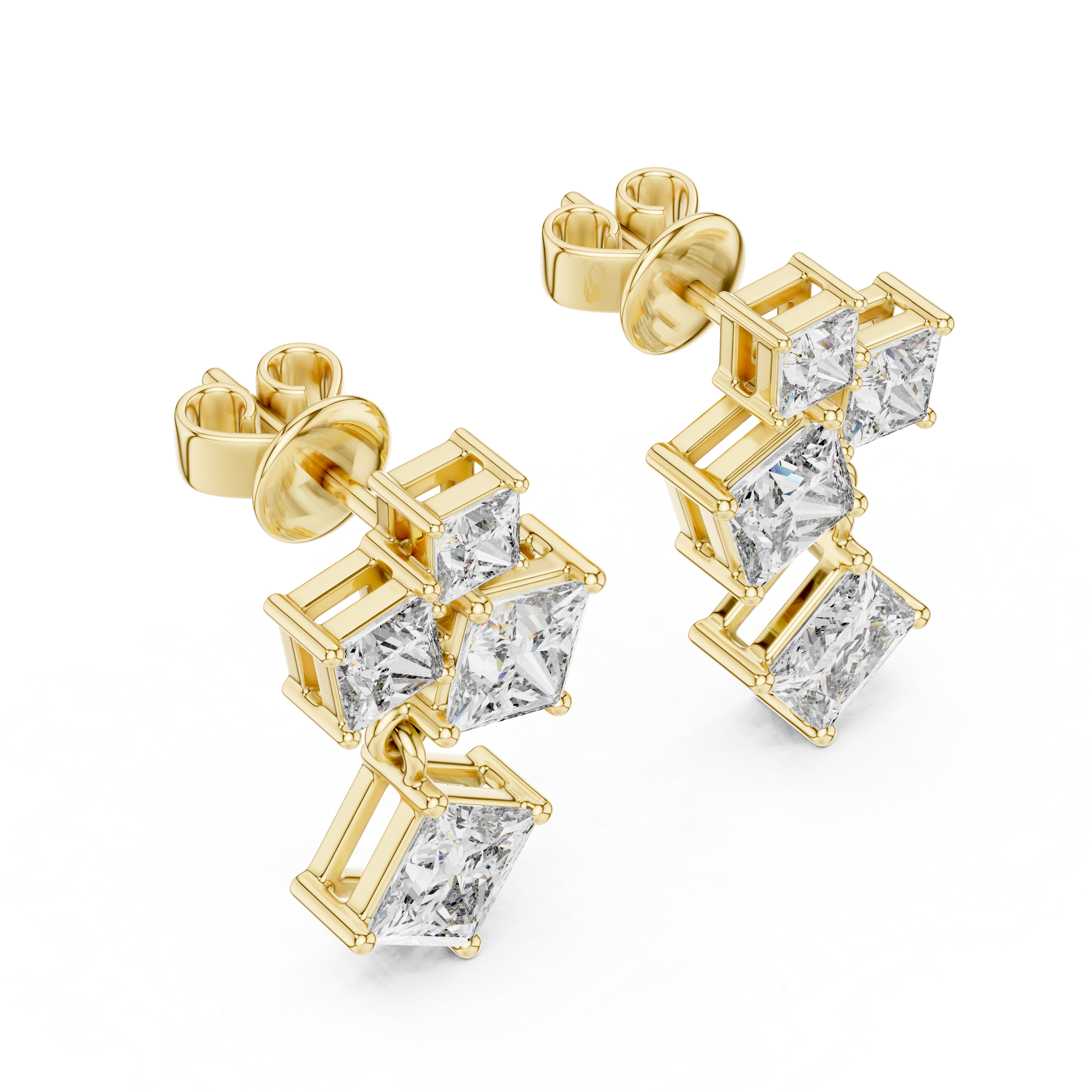 Princess Cut Diamond Cluster Drop Earrings