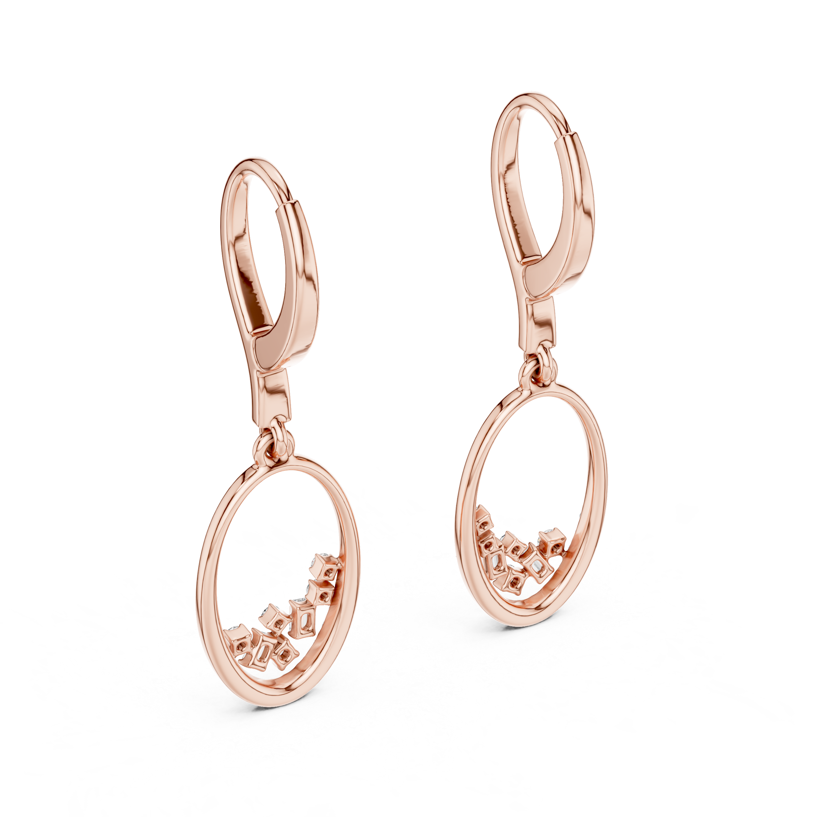 Diamond Oval Drop Earrings with Floating Cluster Design