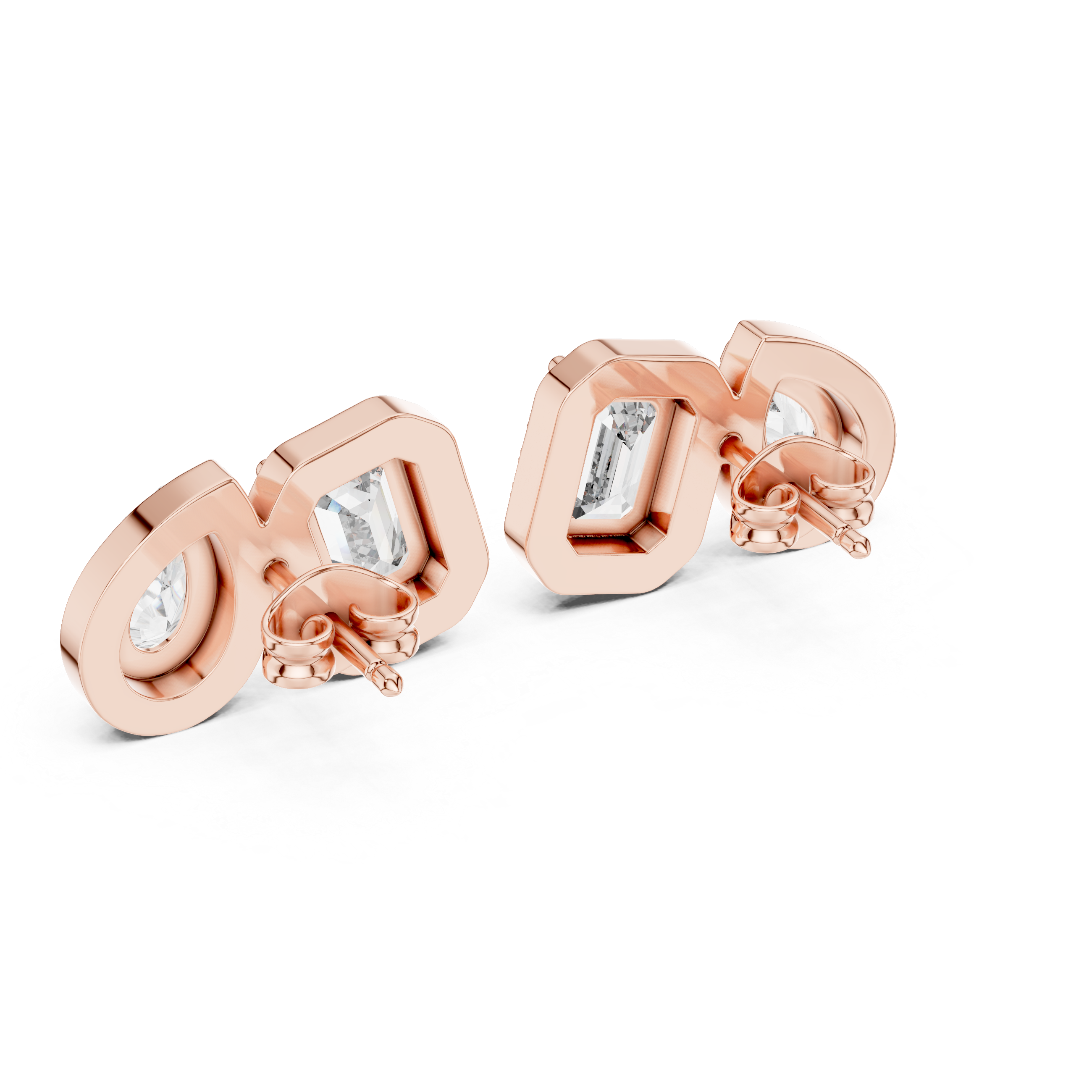 Elegant Dual Shape Diamond Stud Earrings with Emerald & Pear Halo Design