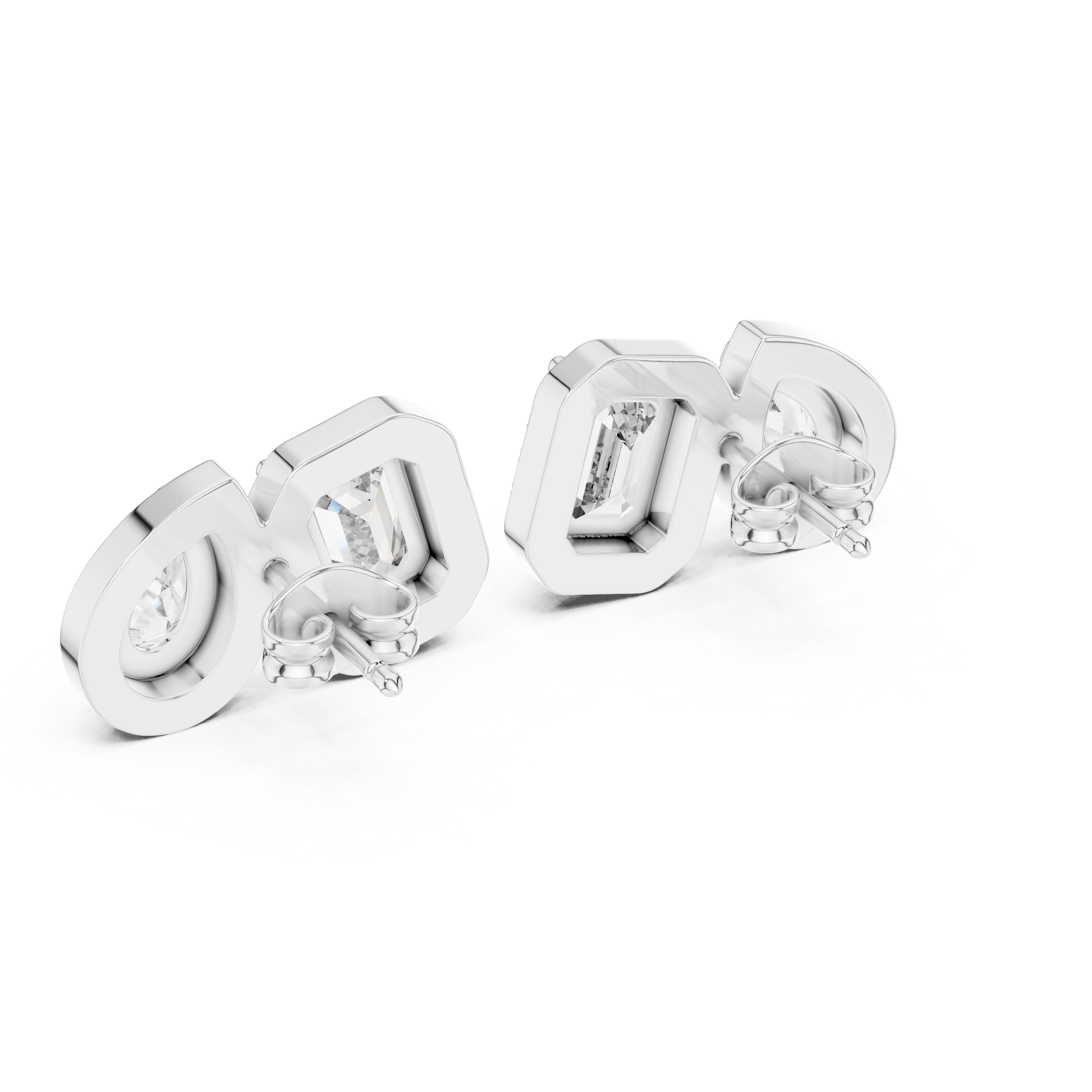Elegant Dual Shape Diamond Stud Earrings with Emerald & Pear Halo Design