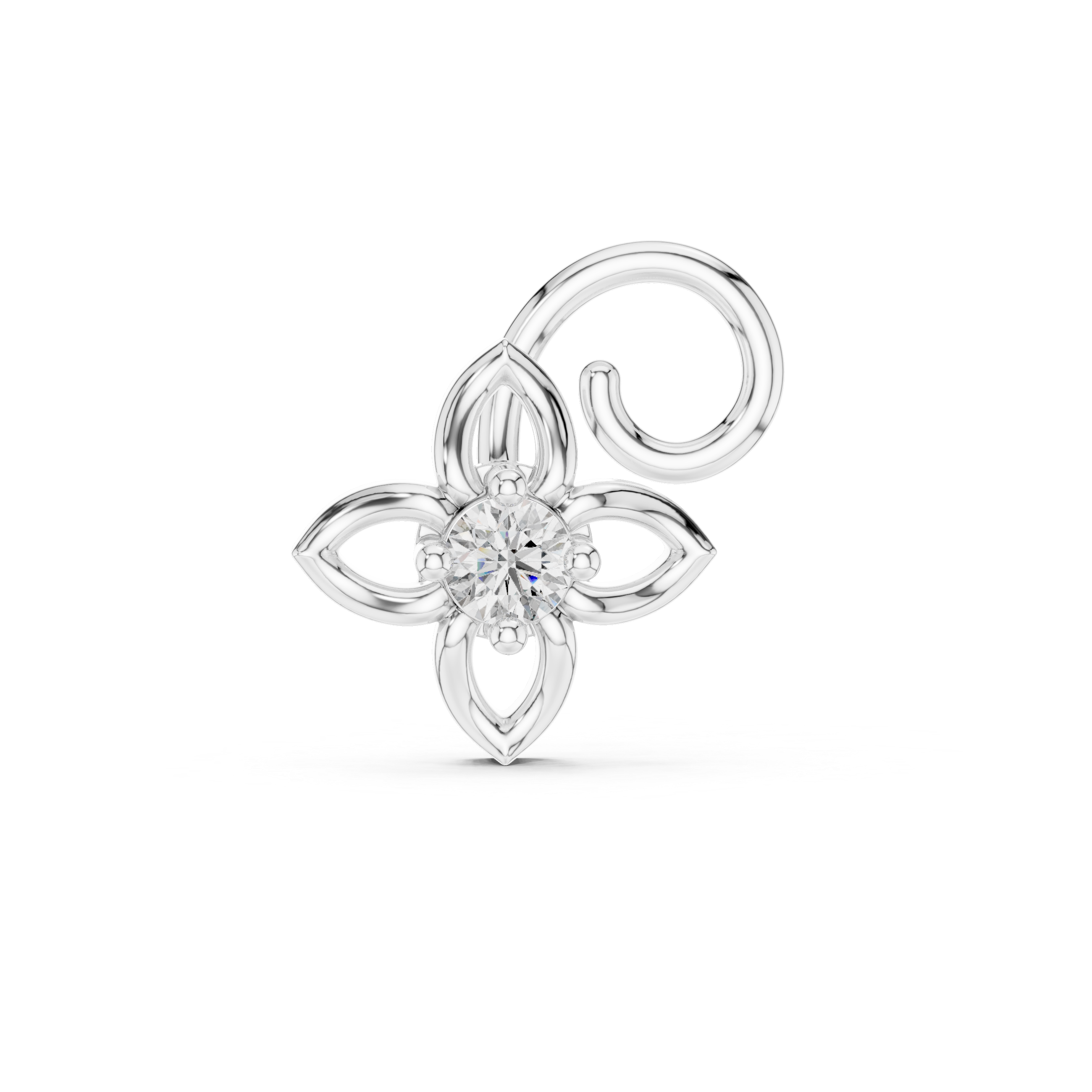 Minimal Floral Diamond Nose Ring with Curved Gold Hook – Delicate Everyday Design