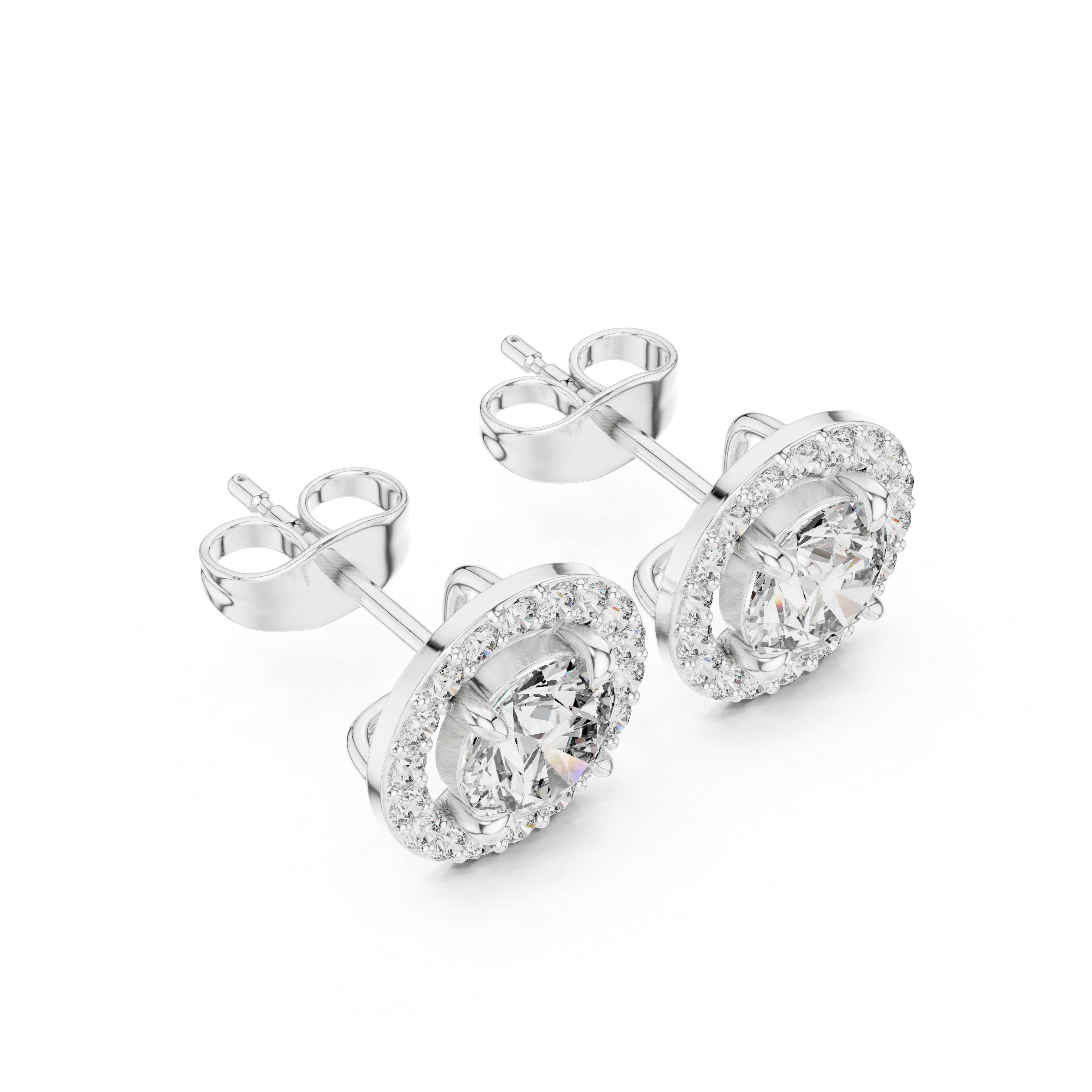 Classic Halo Diamond Stud Earrings with Round Center Stone