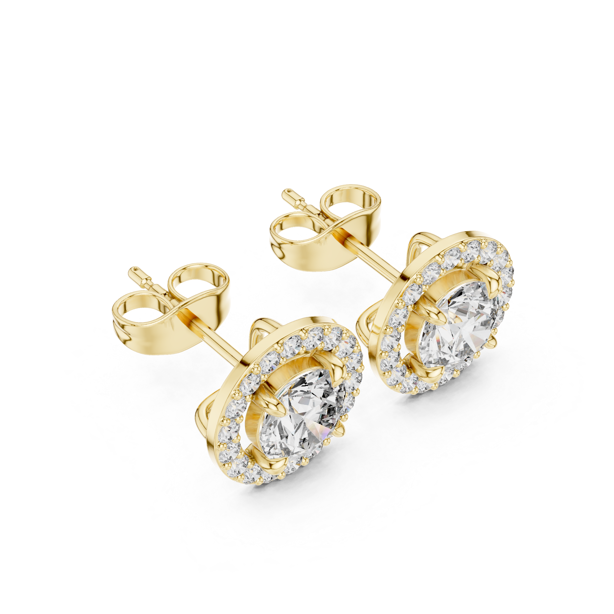 Classic Halo Diamond Stud Earrings with Round Center Stone