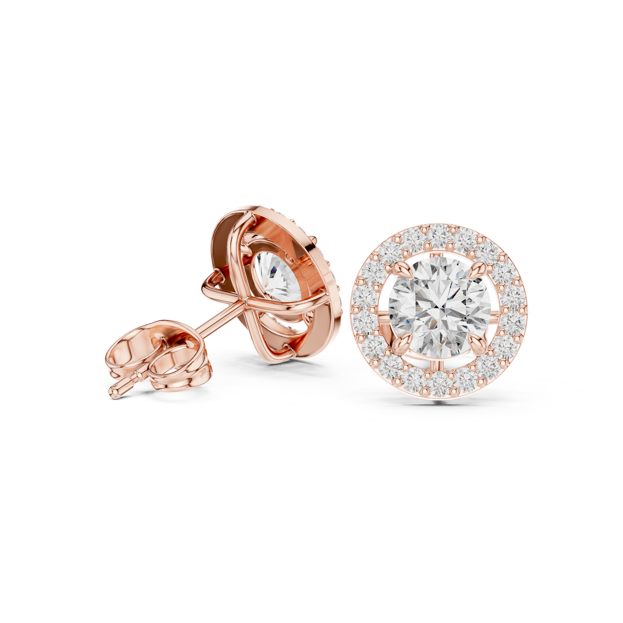 Classic Halo Diamond Stud Earrings with Round Center Stone