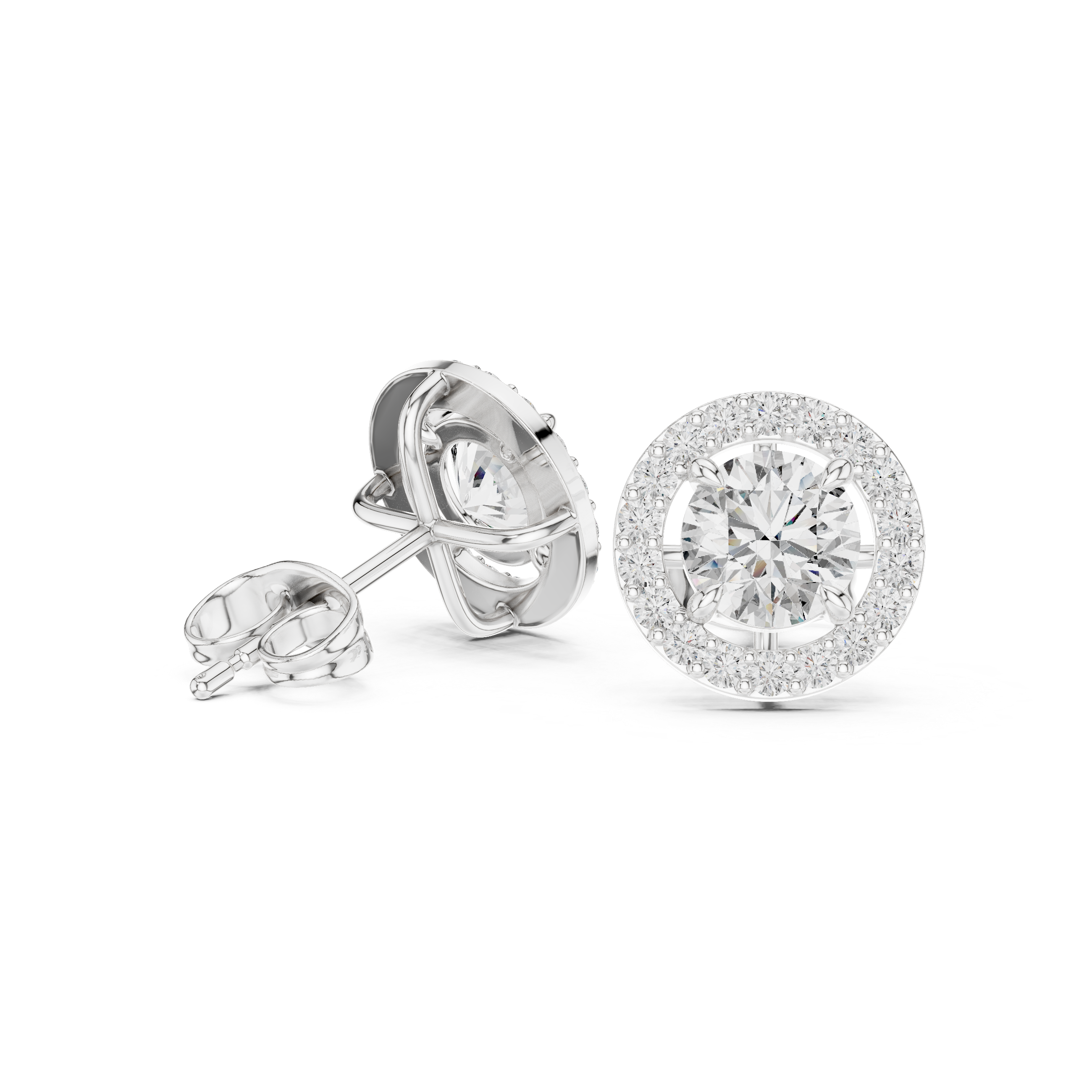 Classic Halo Diamond Stud Earrings with Round Center Stone