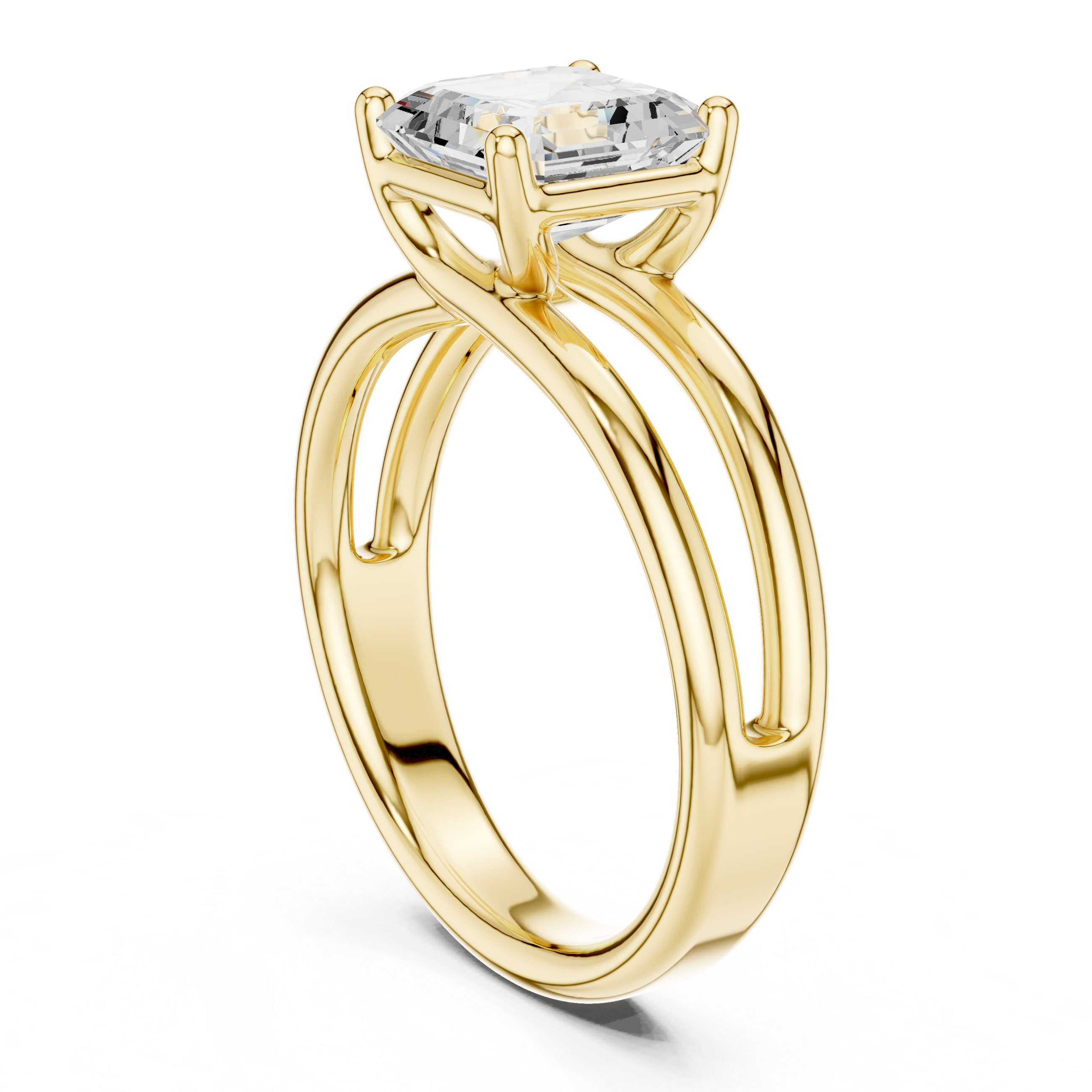 Asscher Cut Solitaire Ring – Double Band Modern Design