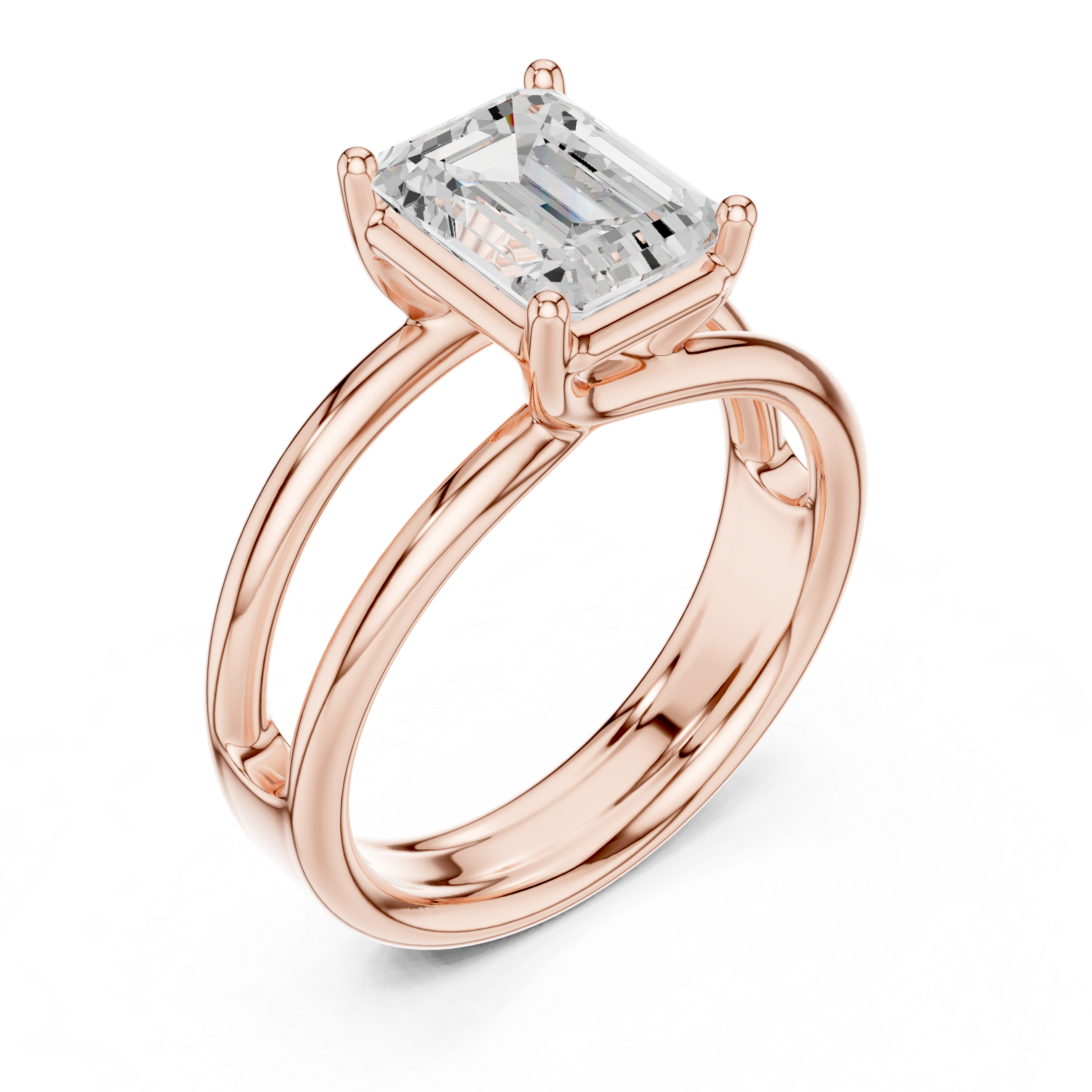 Emerald Cut Solitaire Ring – Double Band Modern Elegance