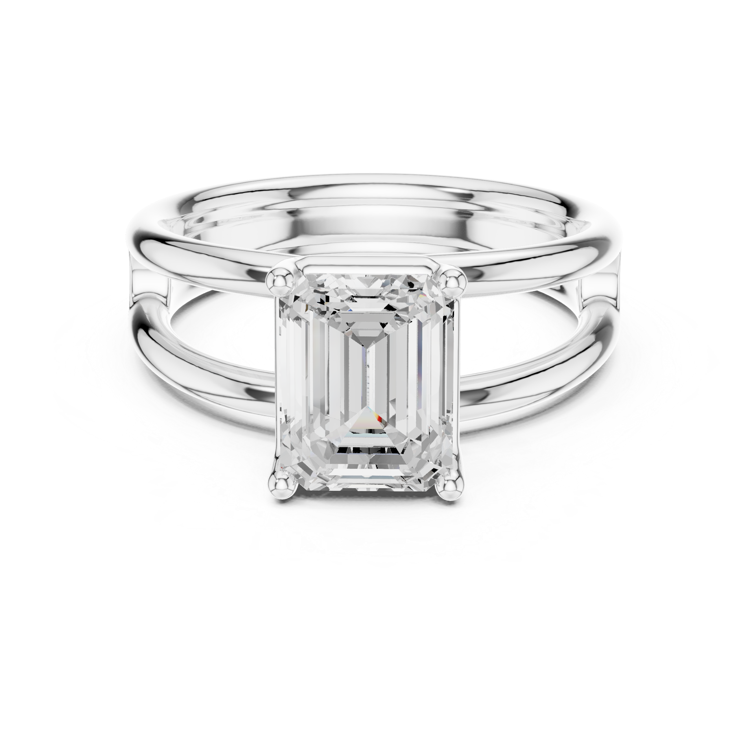 Emerald Cut Solitaire Ring – Double Band Modern Elegance