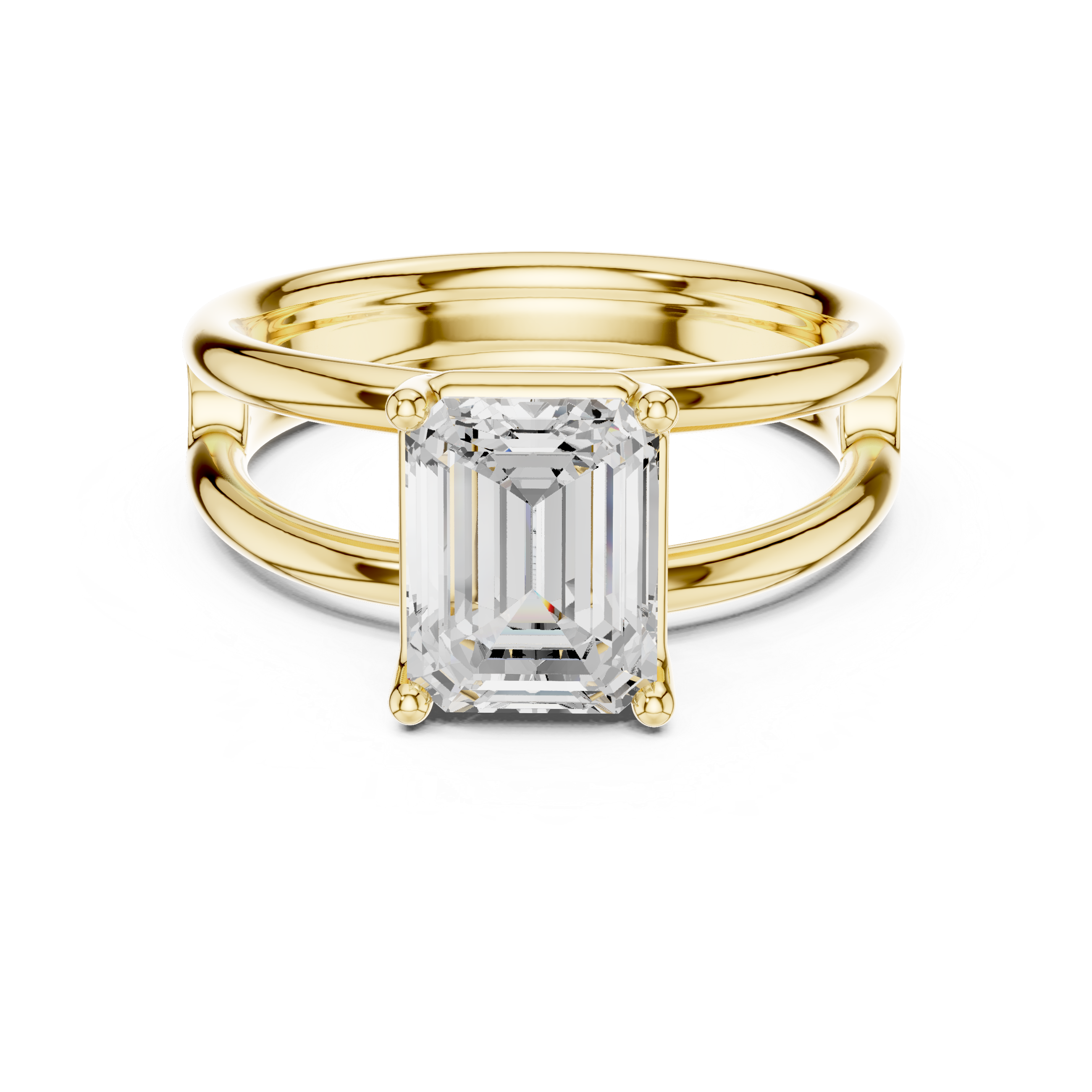 Emerald Cut Solitaire Ring – Double Band Modern Elegance