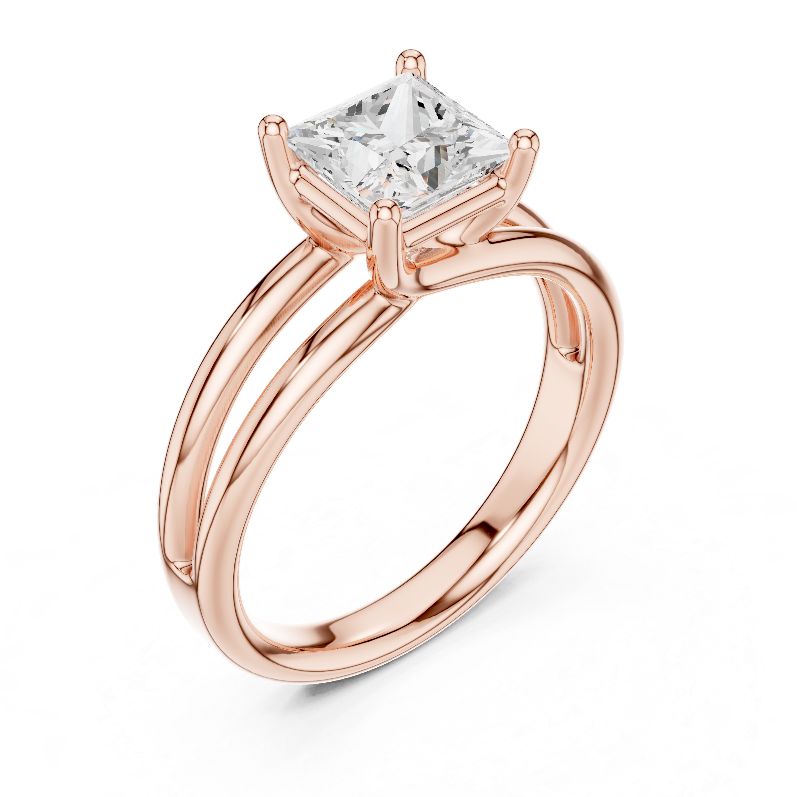 Princess Cut Solitaire Ring – Double Band Modern Design