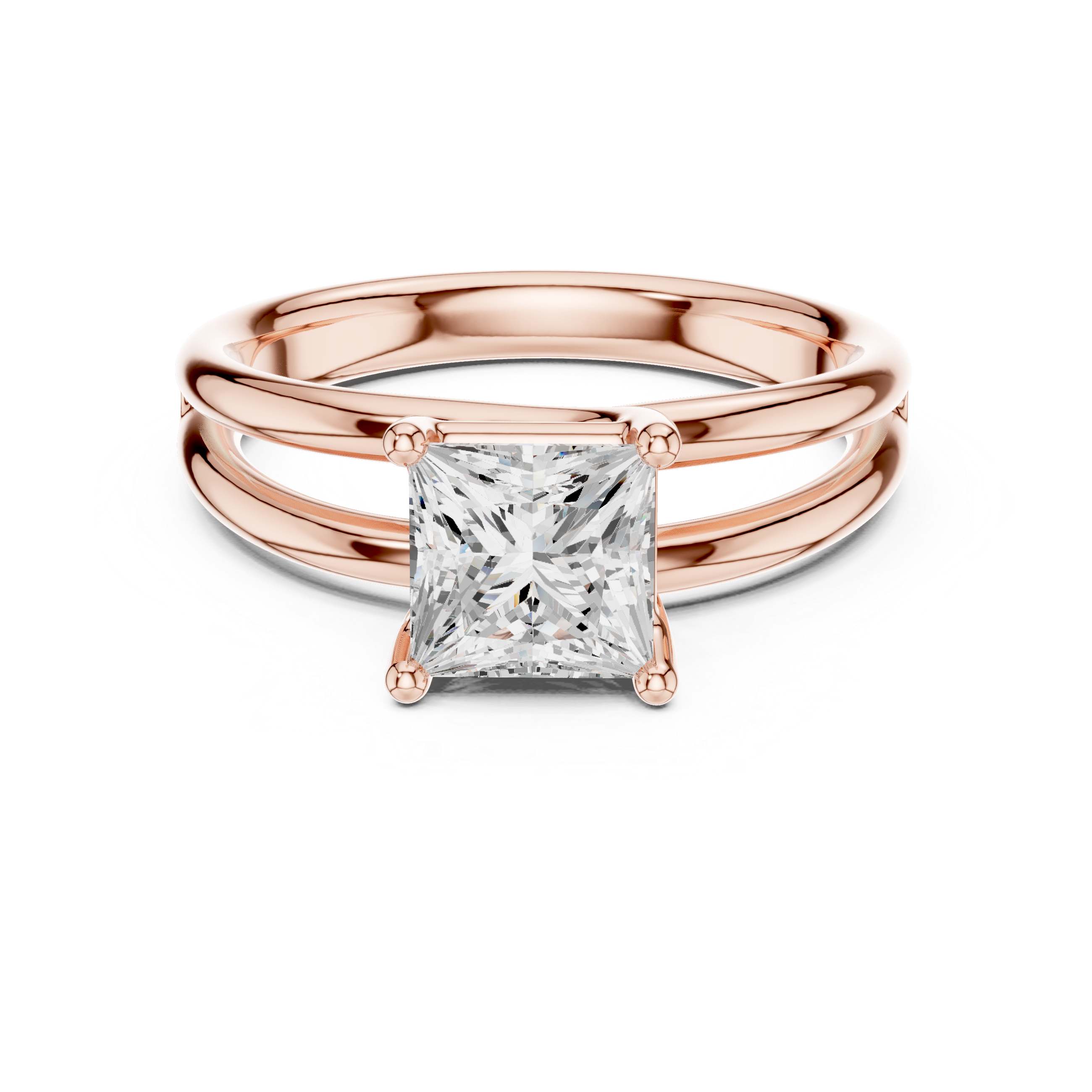 Princess Cut Solitaire Ring – Double Band Modern Design