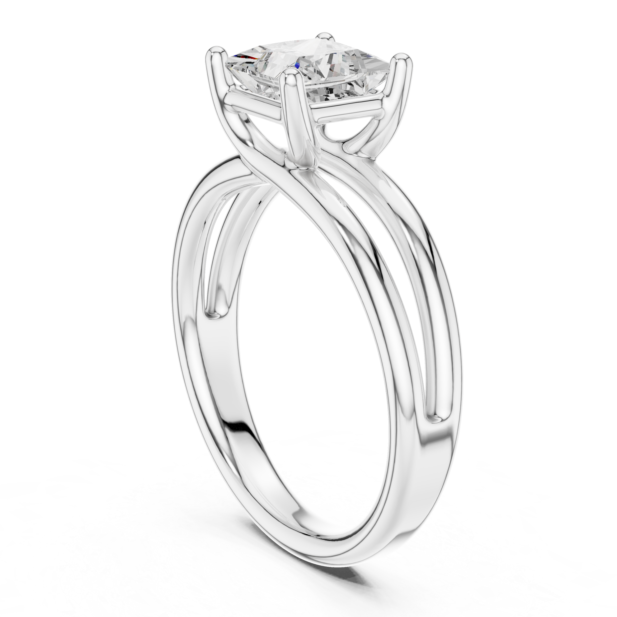 Princess Cut Solitaire Ring – Double Band Modern Design