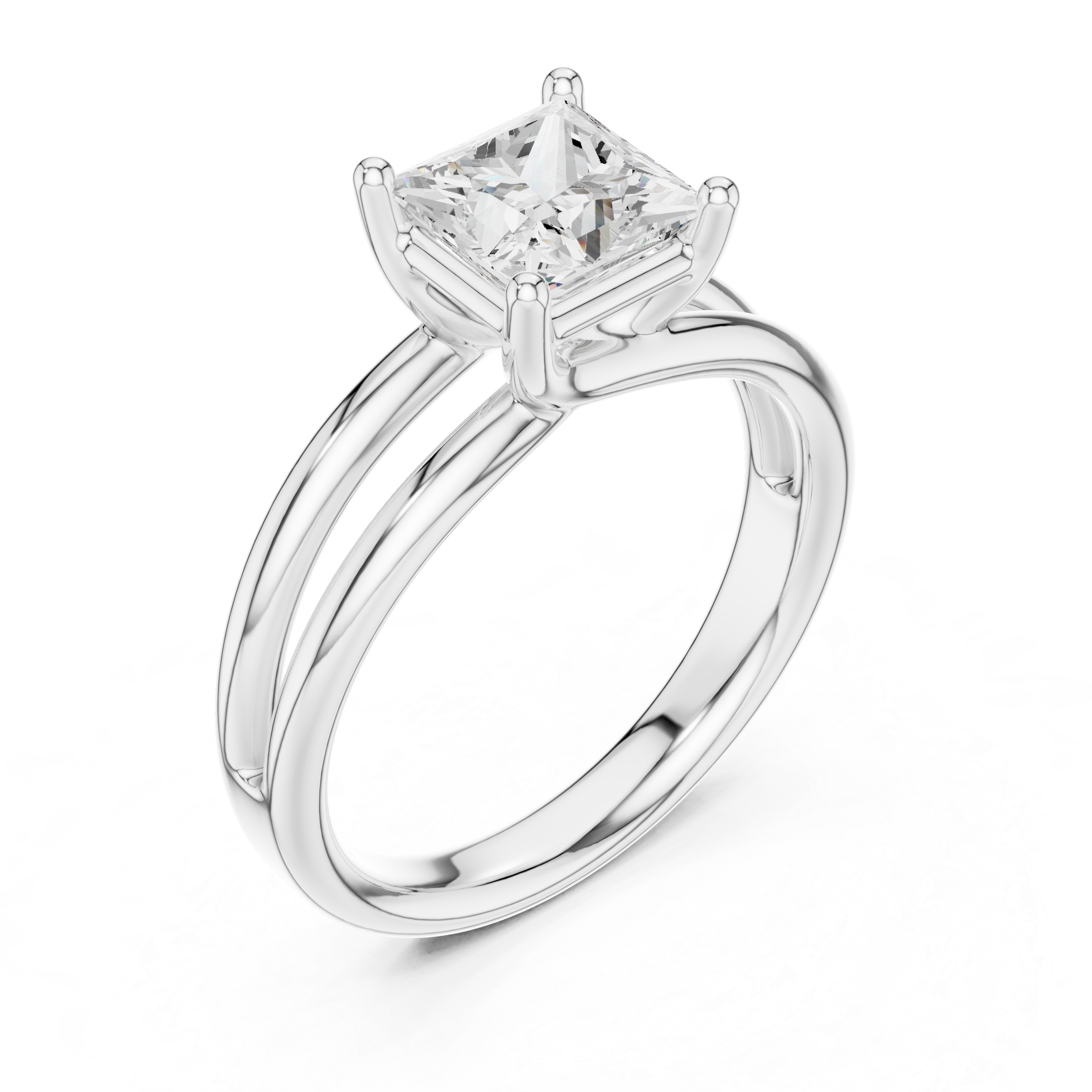 Princess Cut Solitaire Ring – Double Band Modern Design