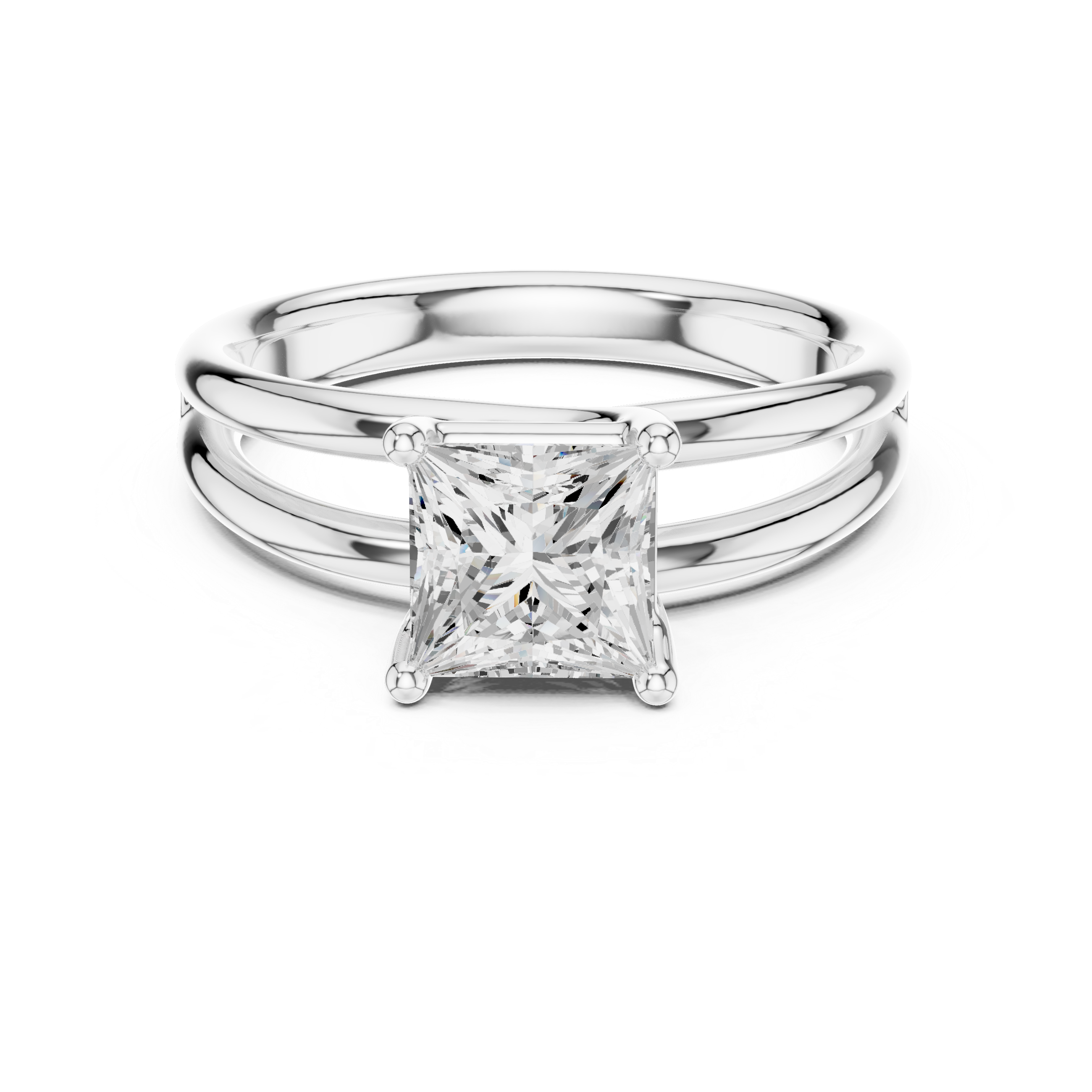 Princess Cut Solitaire Ring – Double Band Modern Design