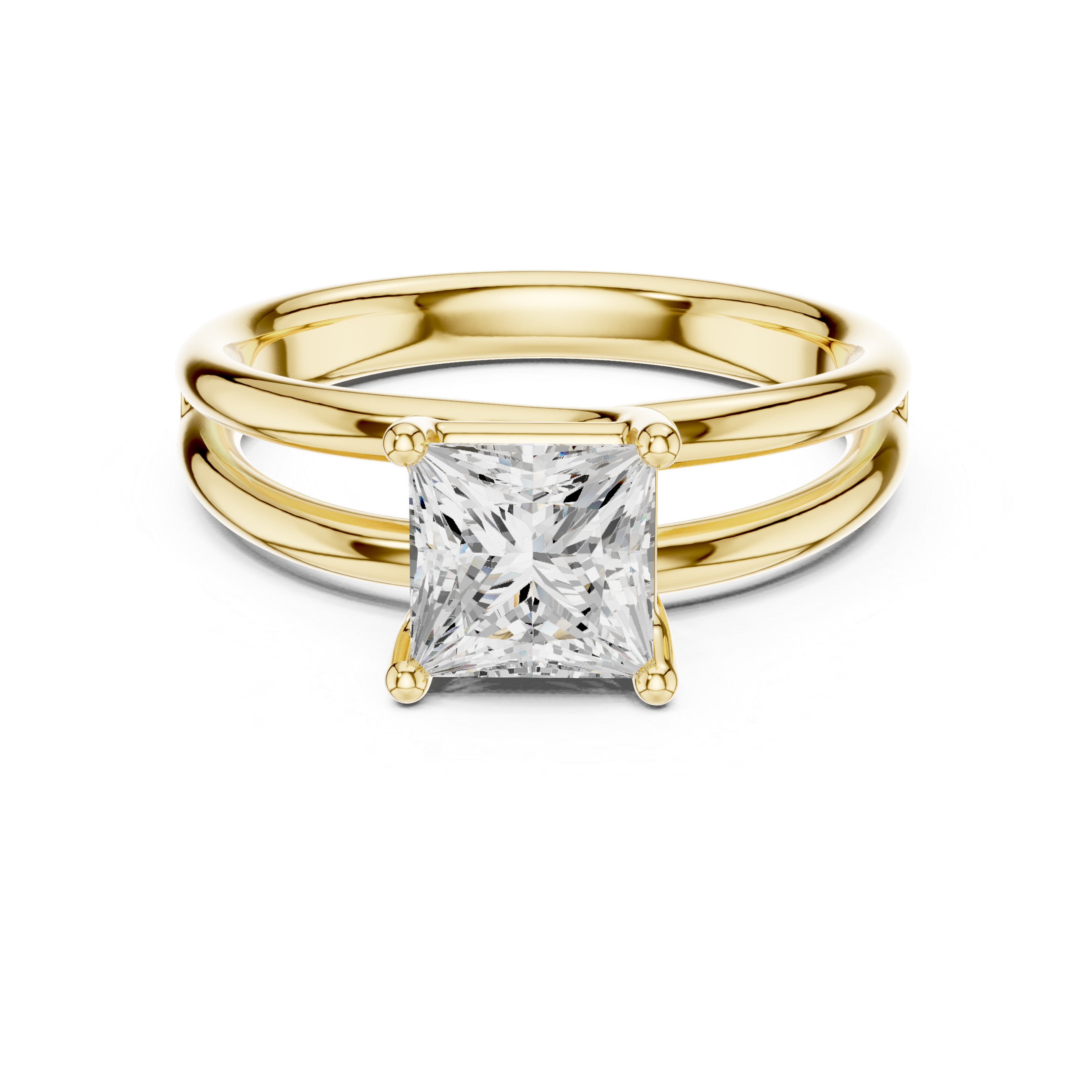 Princess Cut Solitaire Ring – Double Band Modern Design
