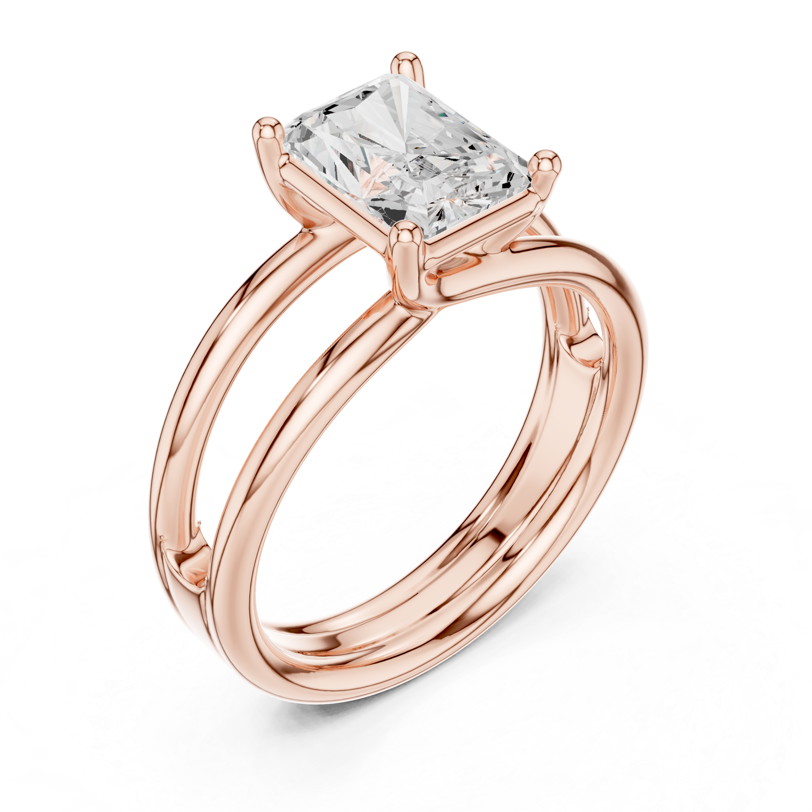 Radiant Cut Solitaire Ring – Double Band Contemporary Design