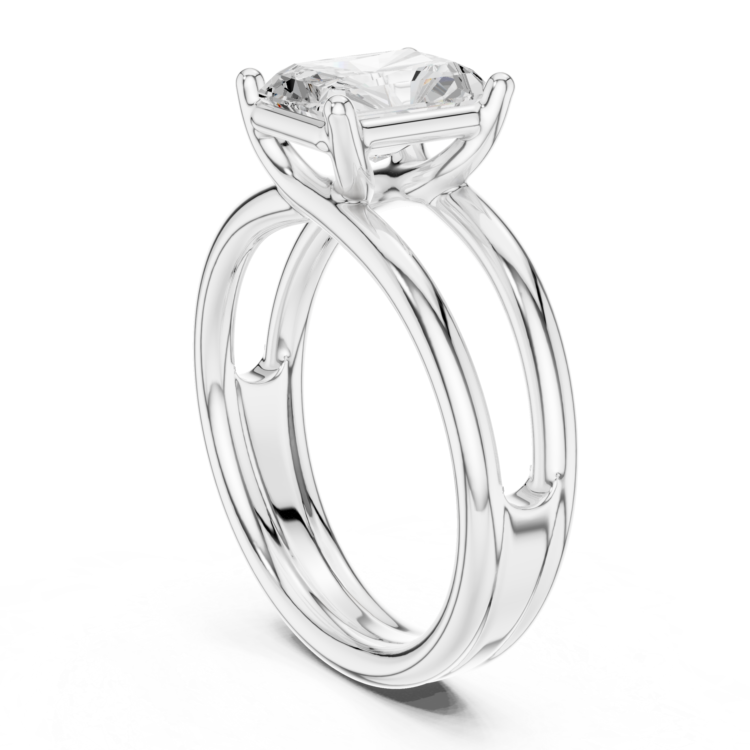 Radiant Cut Solitaire Ring – Double Band Contemporary Design