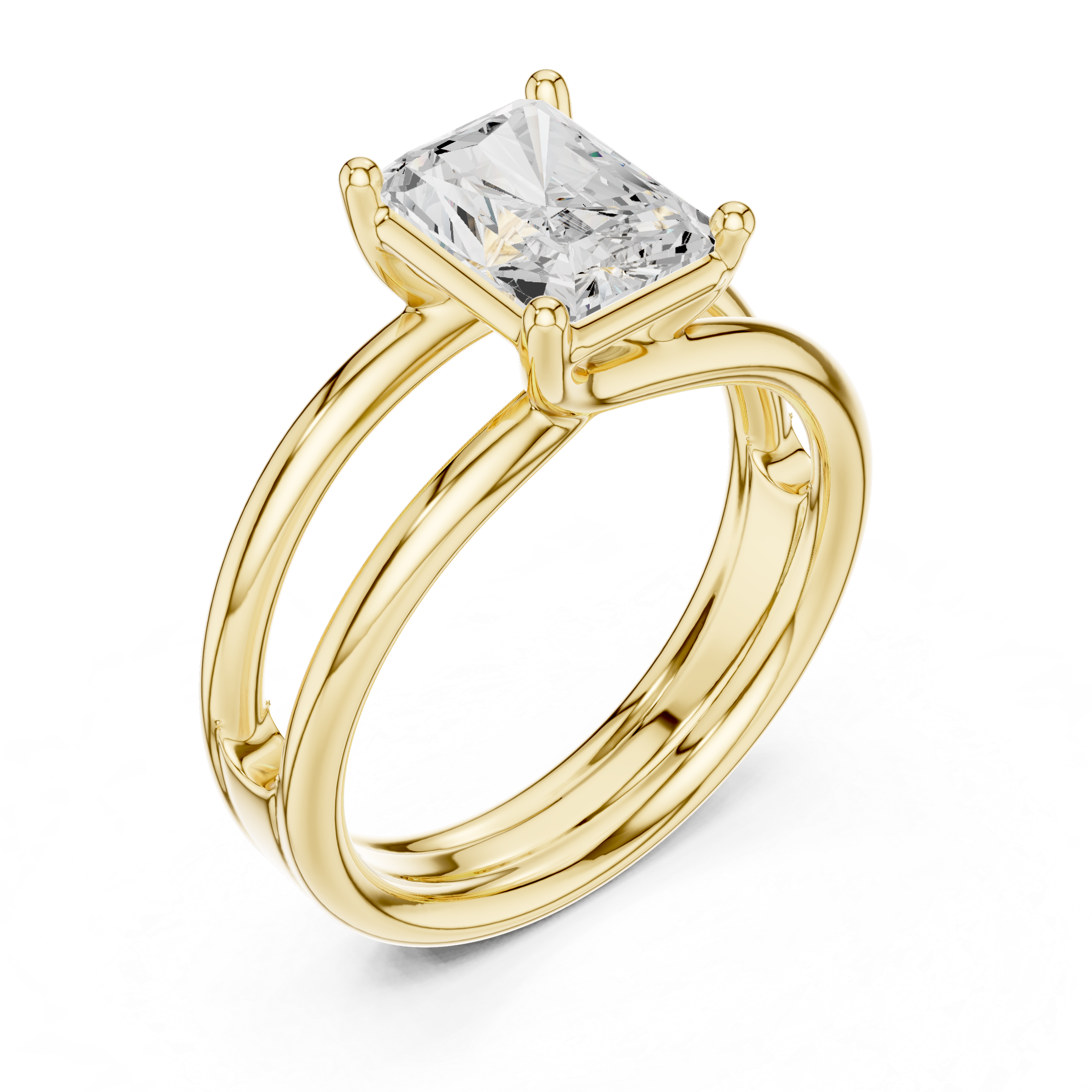 Radiant Cut Solitaire Ring – Double Band Contemporary Design