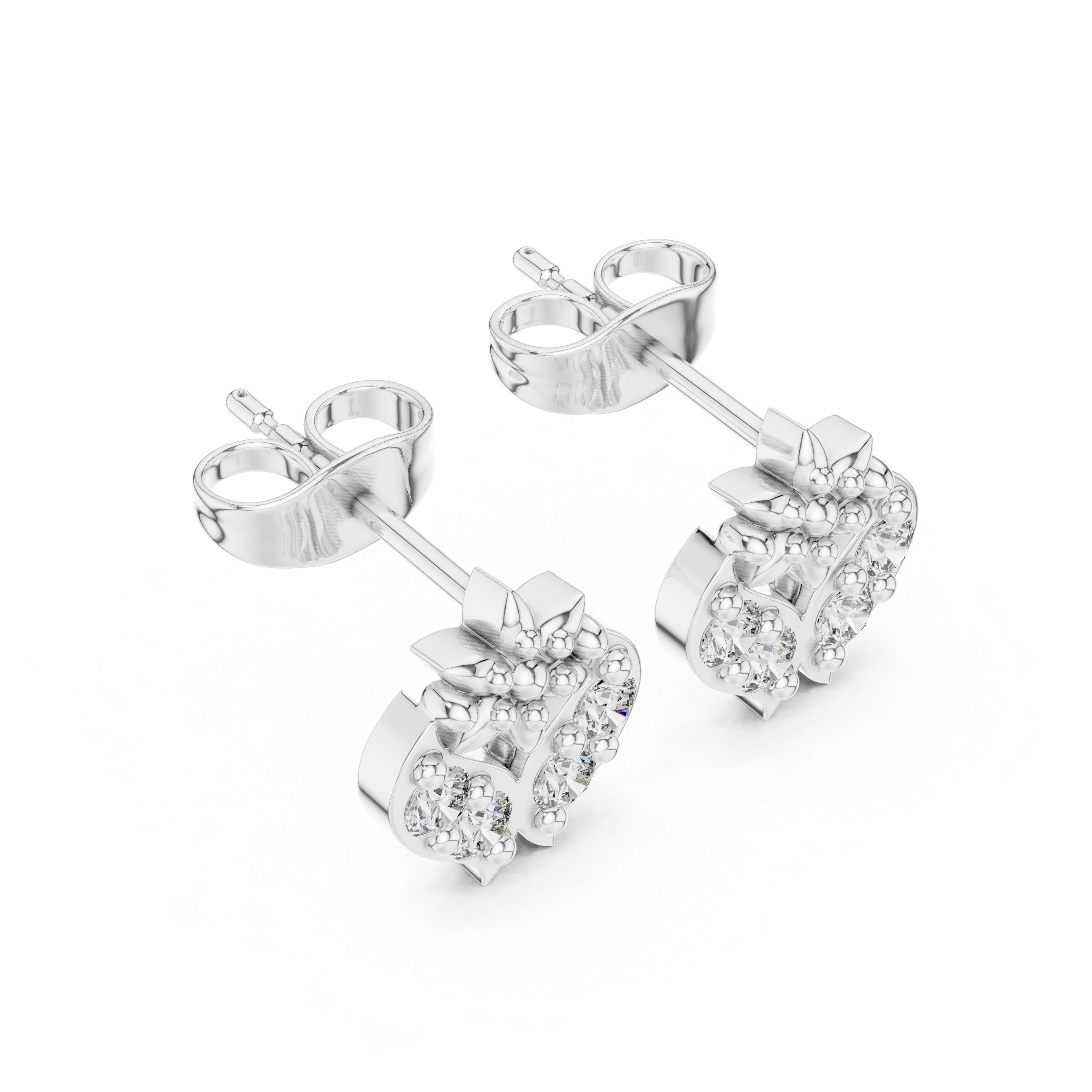 Floral Diamond Heart Earrings