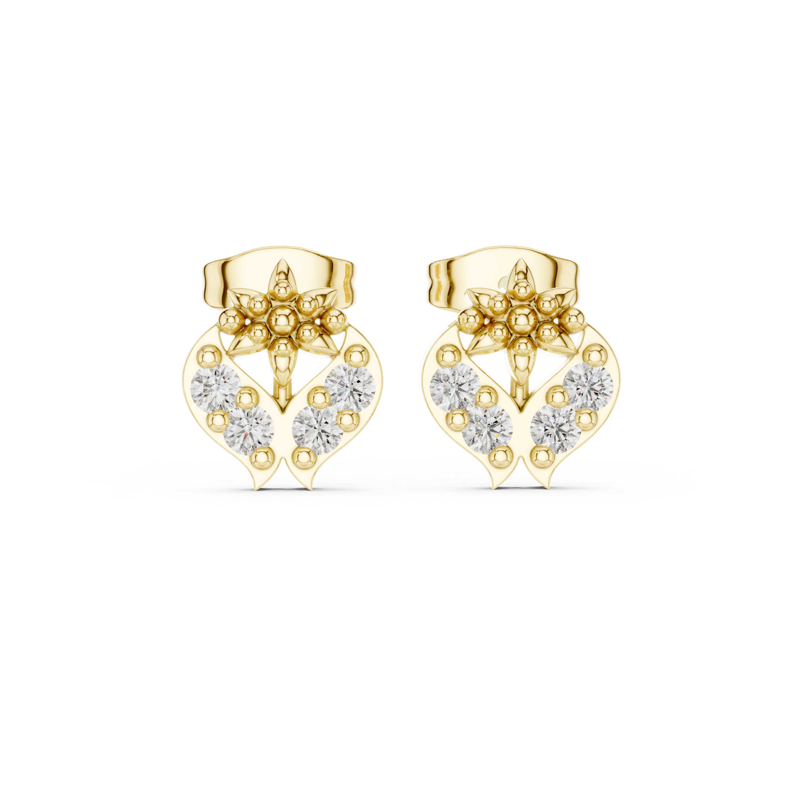 Floral Diamond Heart Earrings