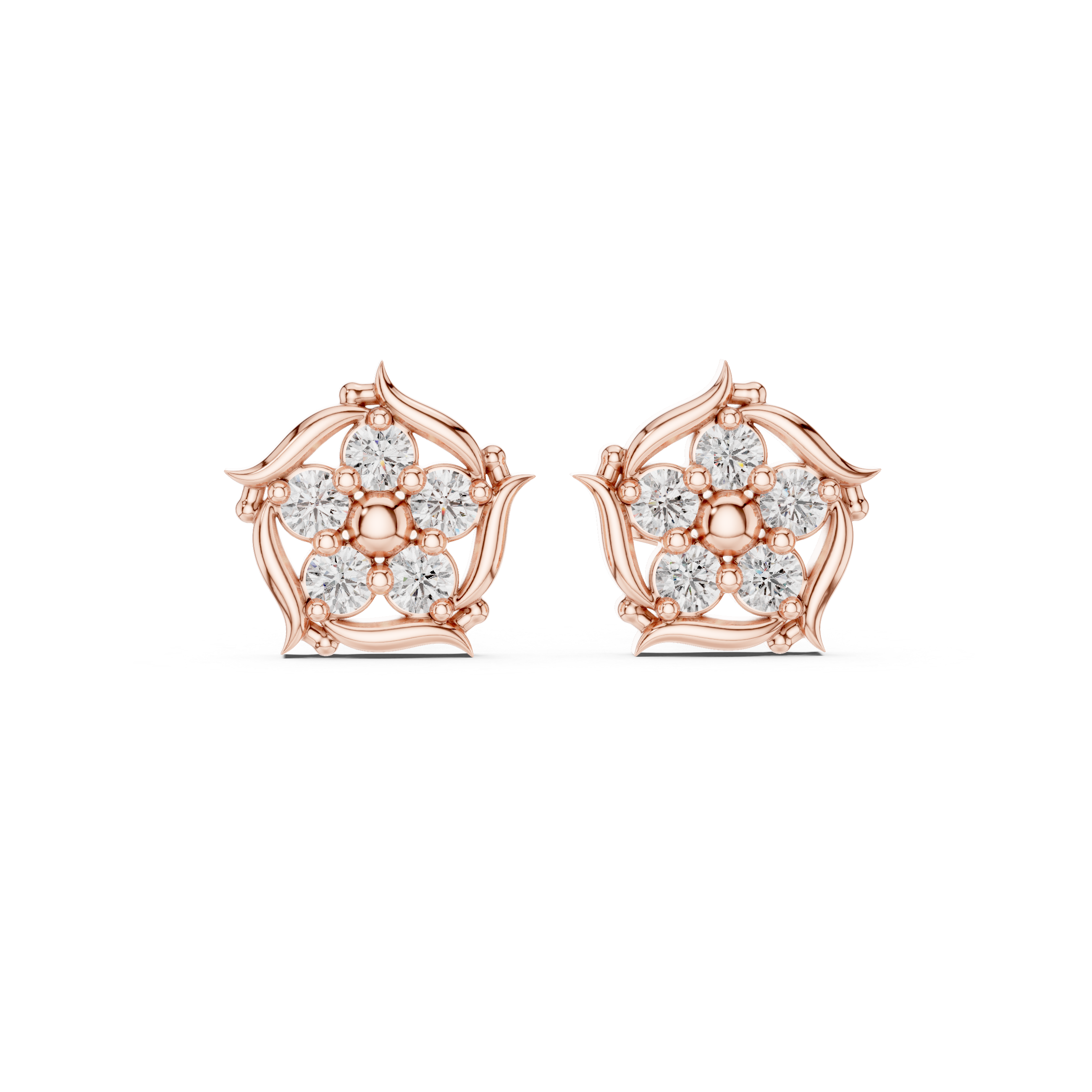 Luxury Floral Diamond Stud Earrings