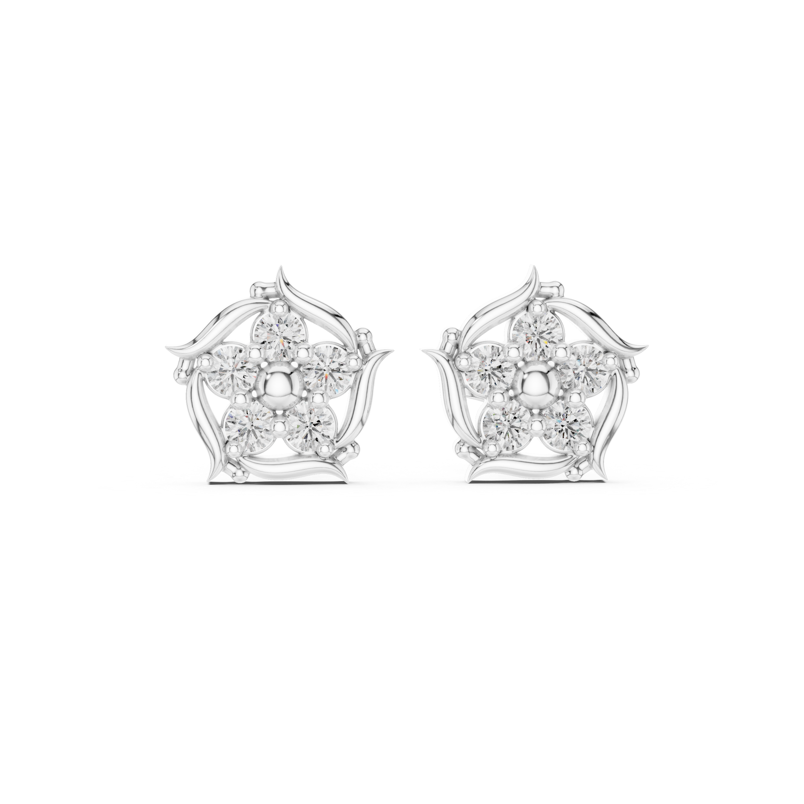 Luxury Floral Diamond Stud Earrings
