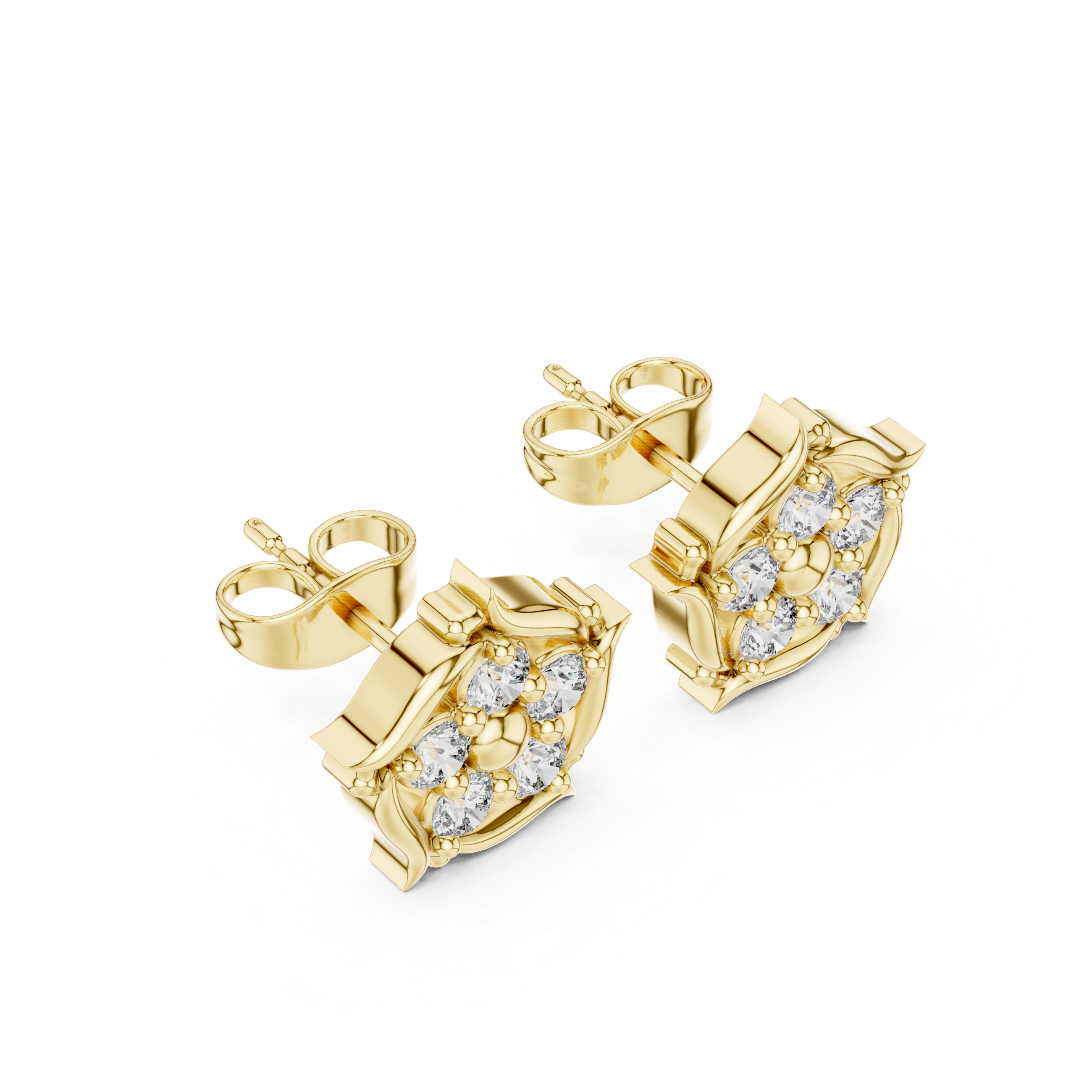 Luxury Floral Diamond Stud Earrings