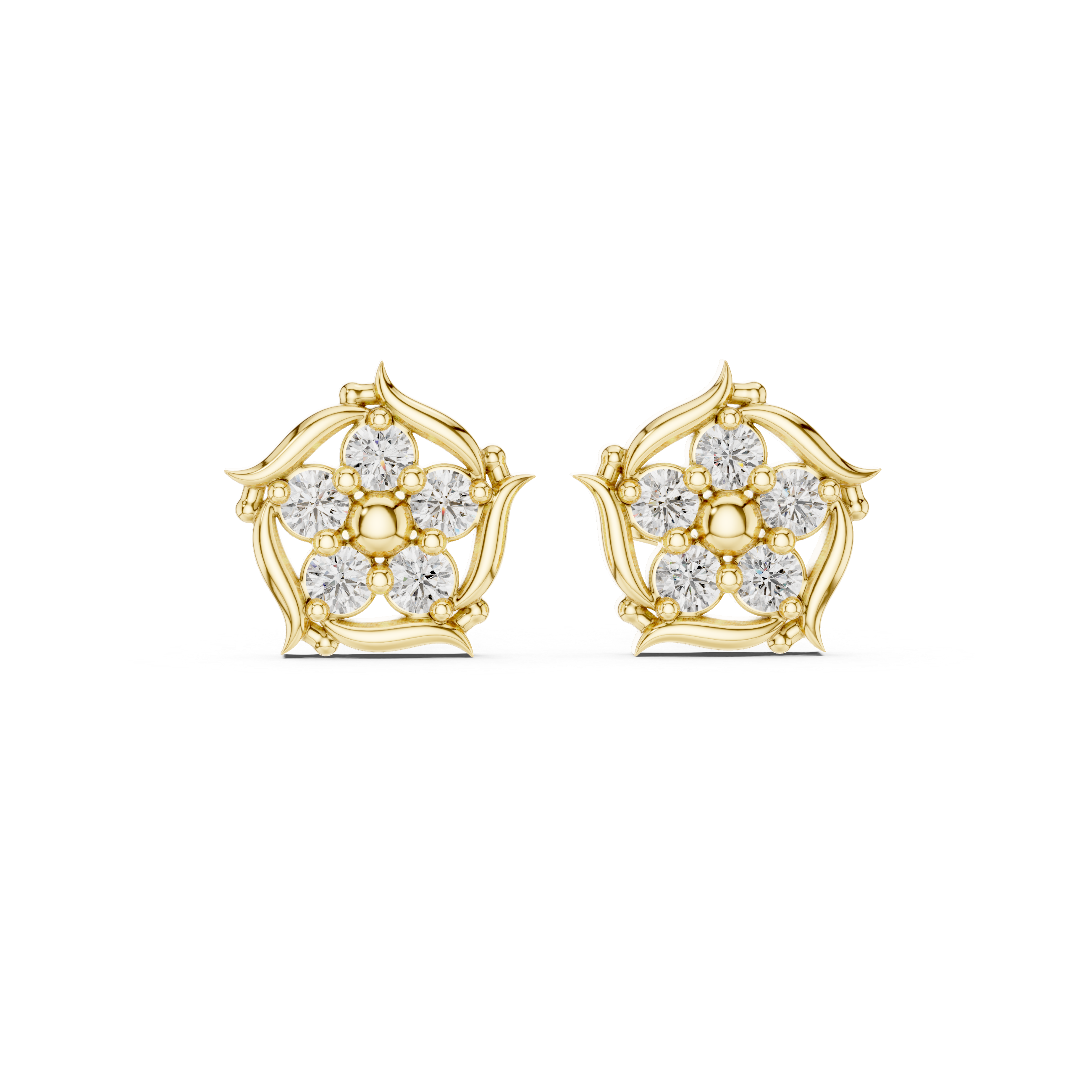 Luxury Floral Diamond Stud Earrings