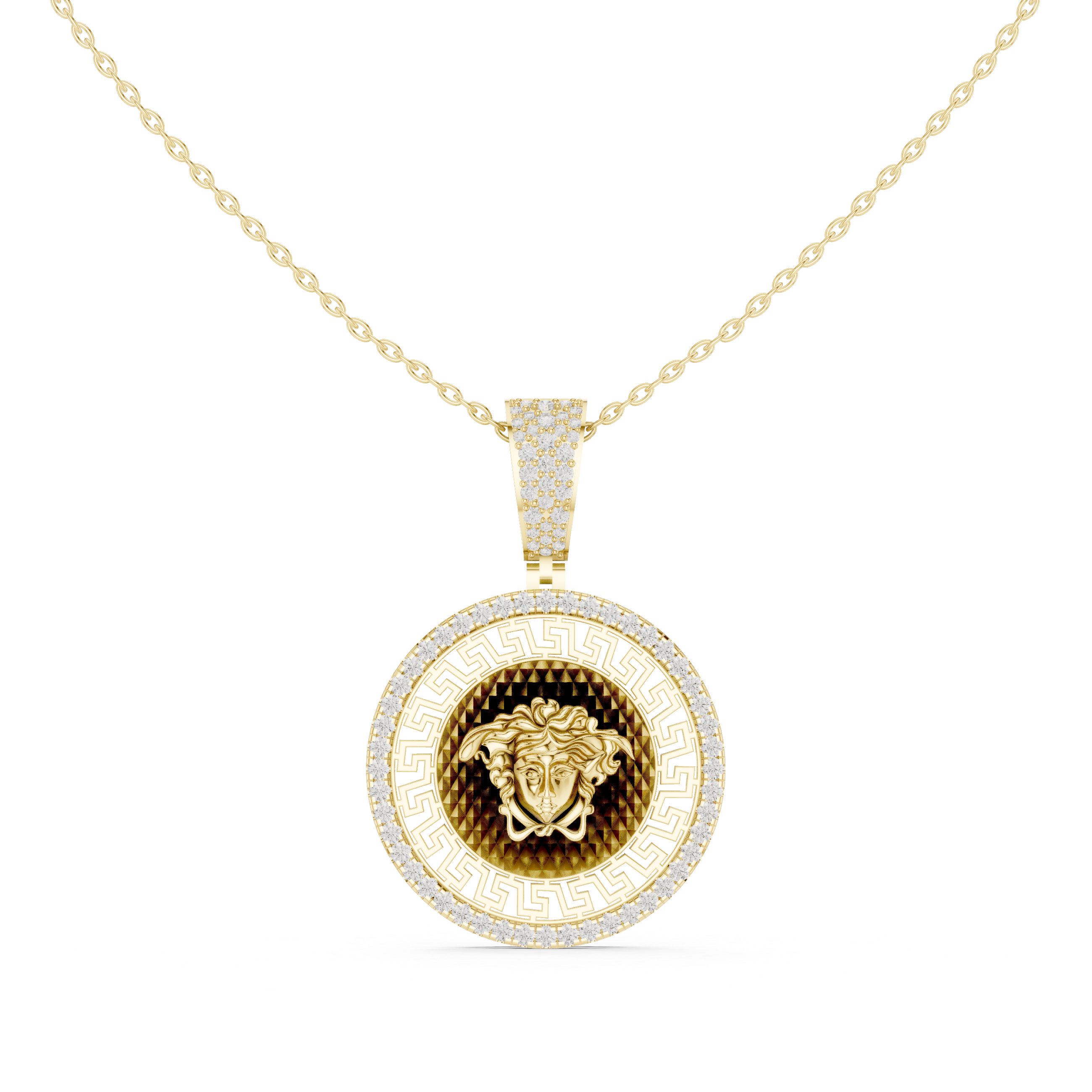 Medusa Greek Key Diamond Pendant