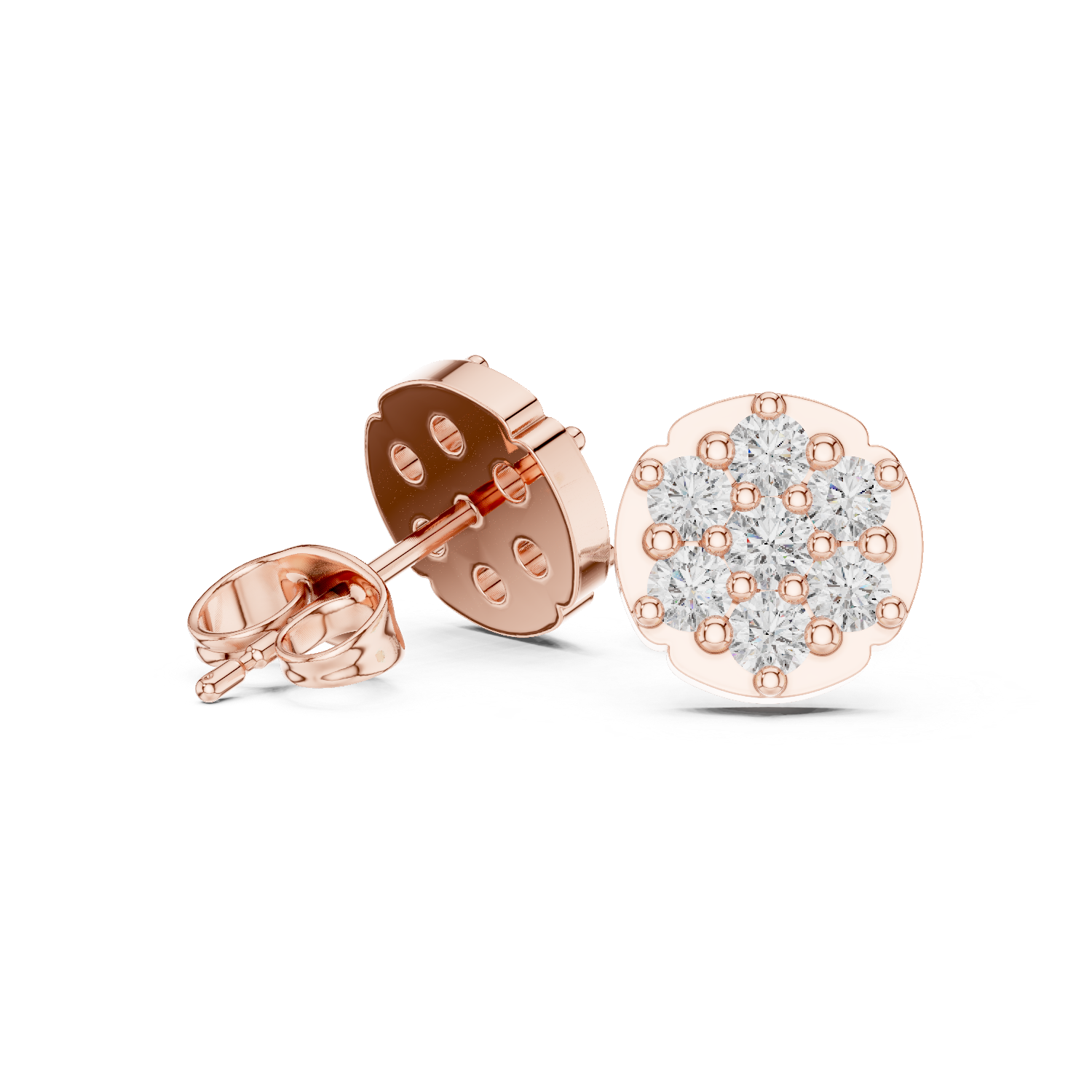 Luxury Round Cluster Diamond Stud Earrings